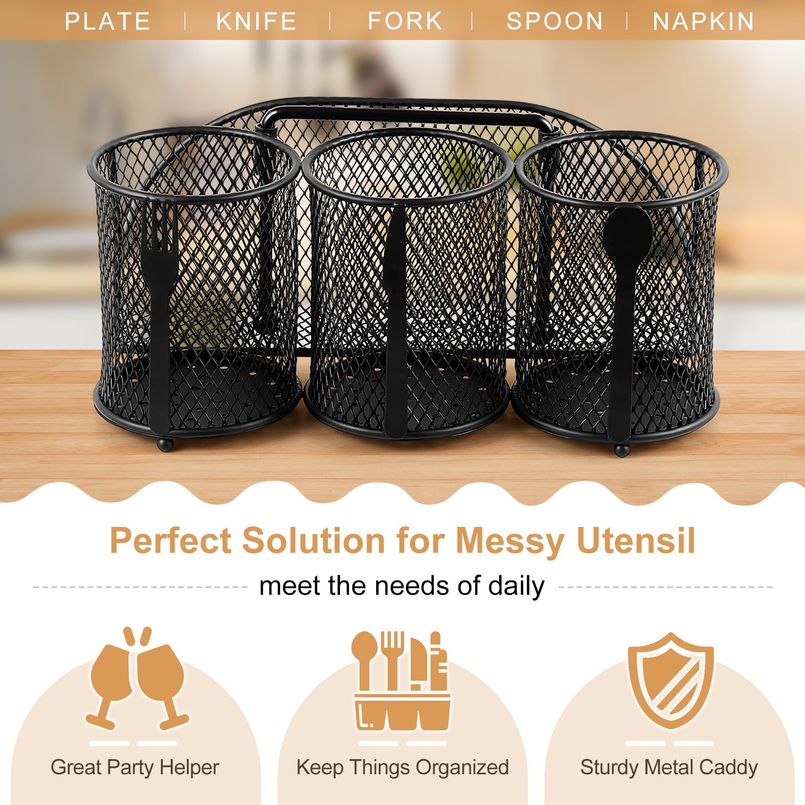 Dticon Metal Utensil Caddy Silverware Organizer, Utensil Holder Cutlery Caddy, Flatware Spoon Fork Storage For Outdoor Party Cam