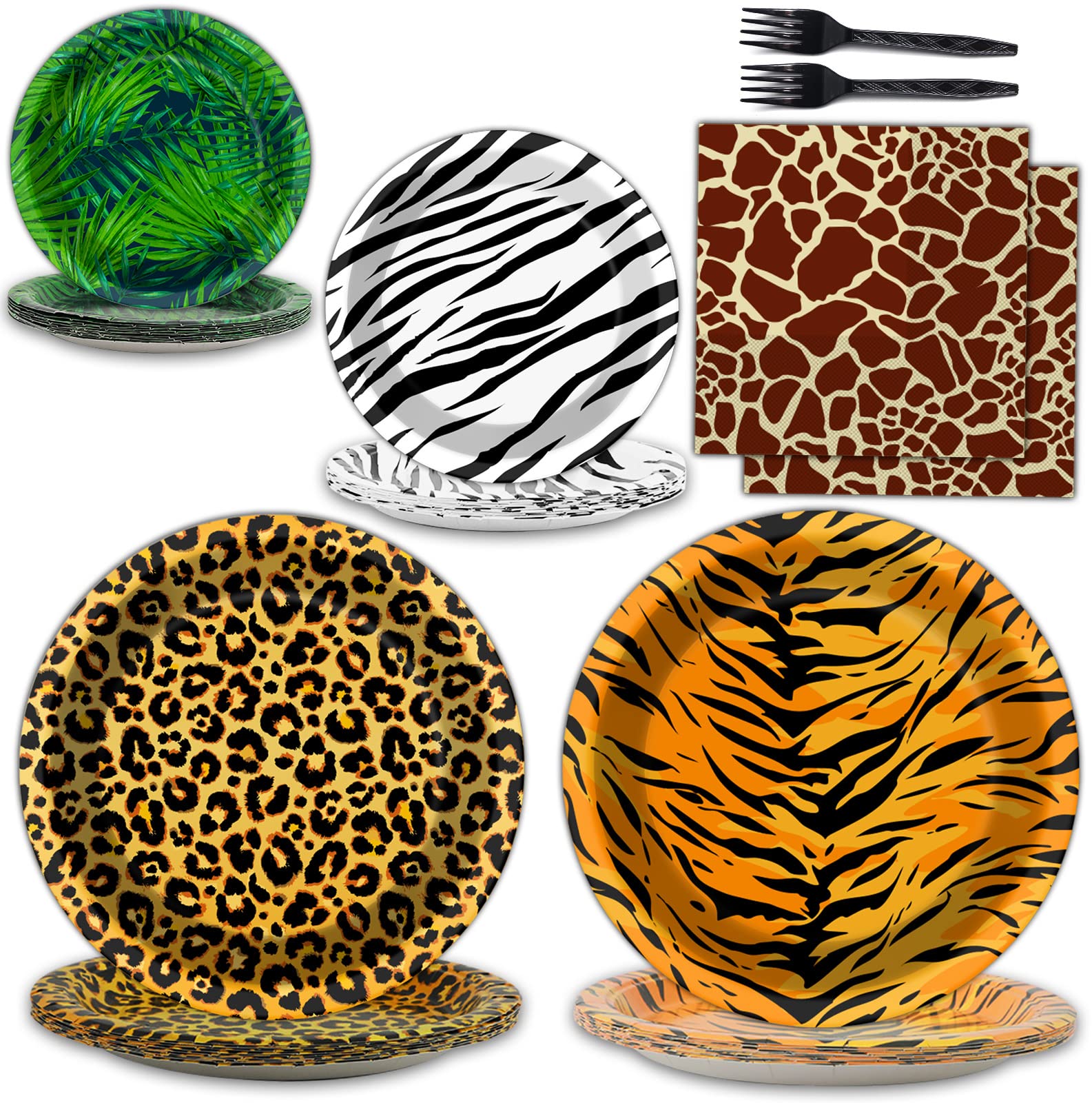 96 Pcs Zoo Animal Safari Print Party Plates And Napkins Party Supplies Animal Print Themed Party Tableware Set Jungle Party Deco