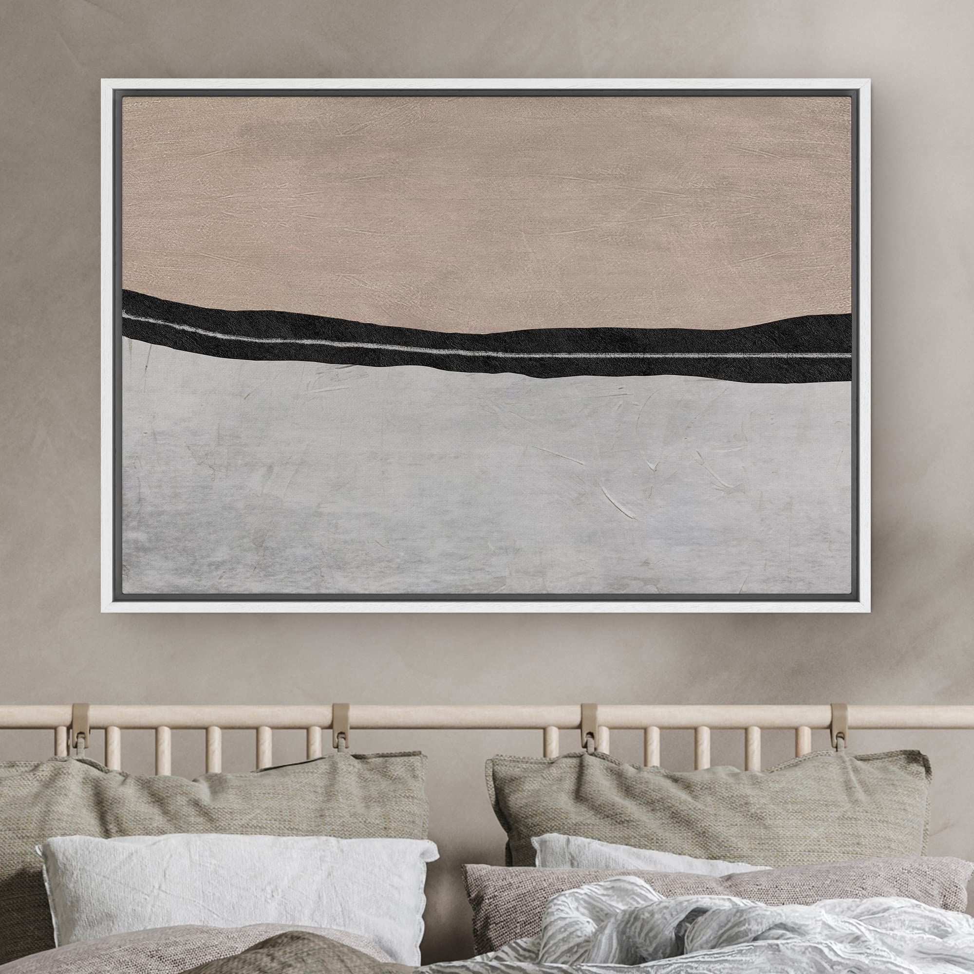 Signwin Framed Canvas Print Wall Art Brown Black Gray Grunge Color Field Abstract Shapes Illustrations Modern Art Decorative Con
