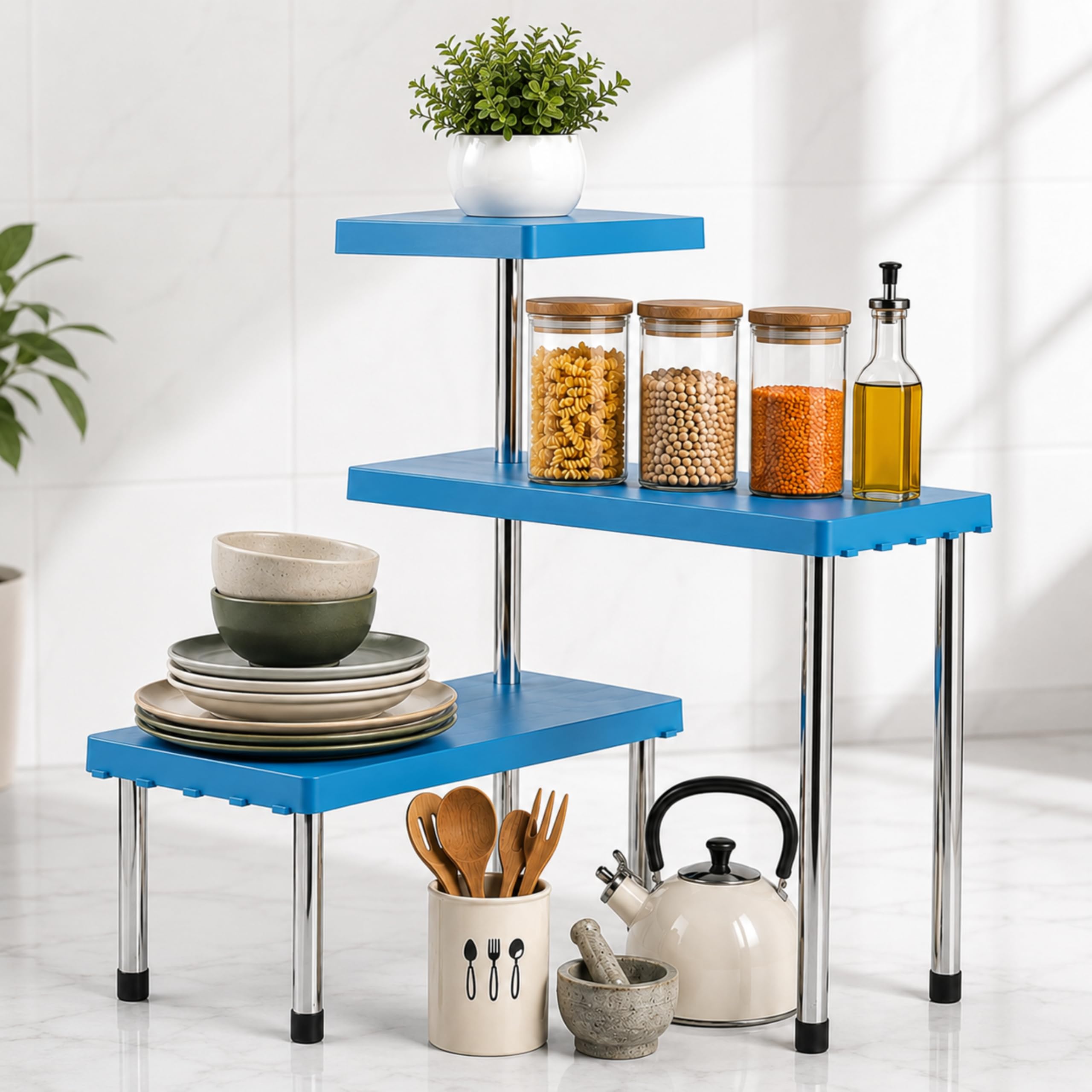 Blurania 3Tier Multipurpose Corner Kitchen Rack Countertop Shelf Organiser