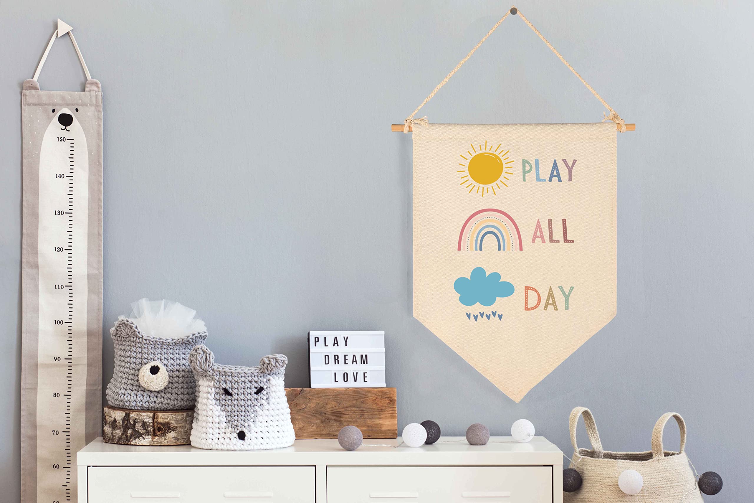 Play Decor Art-Playroom Sign-Playroom Decorcanvas-Hanging Flag Banner Wall Sign Decor Gift for Baby Kids Girl Boy Nursery Teen Room Playroom Front Door