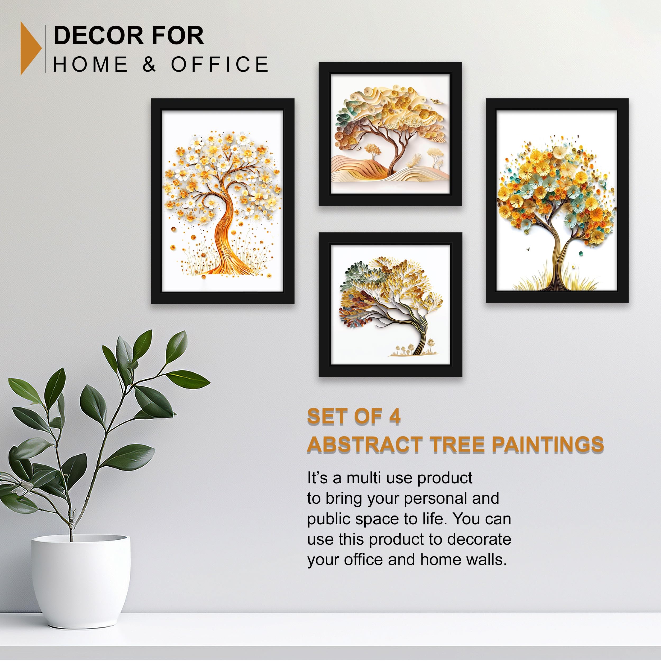 Indianara Abstract Tree Framed Gallery Wall Art, Set Of 4 For Living Room | Wall Decor | Bedroom | Office | Hotel(10805)