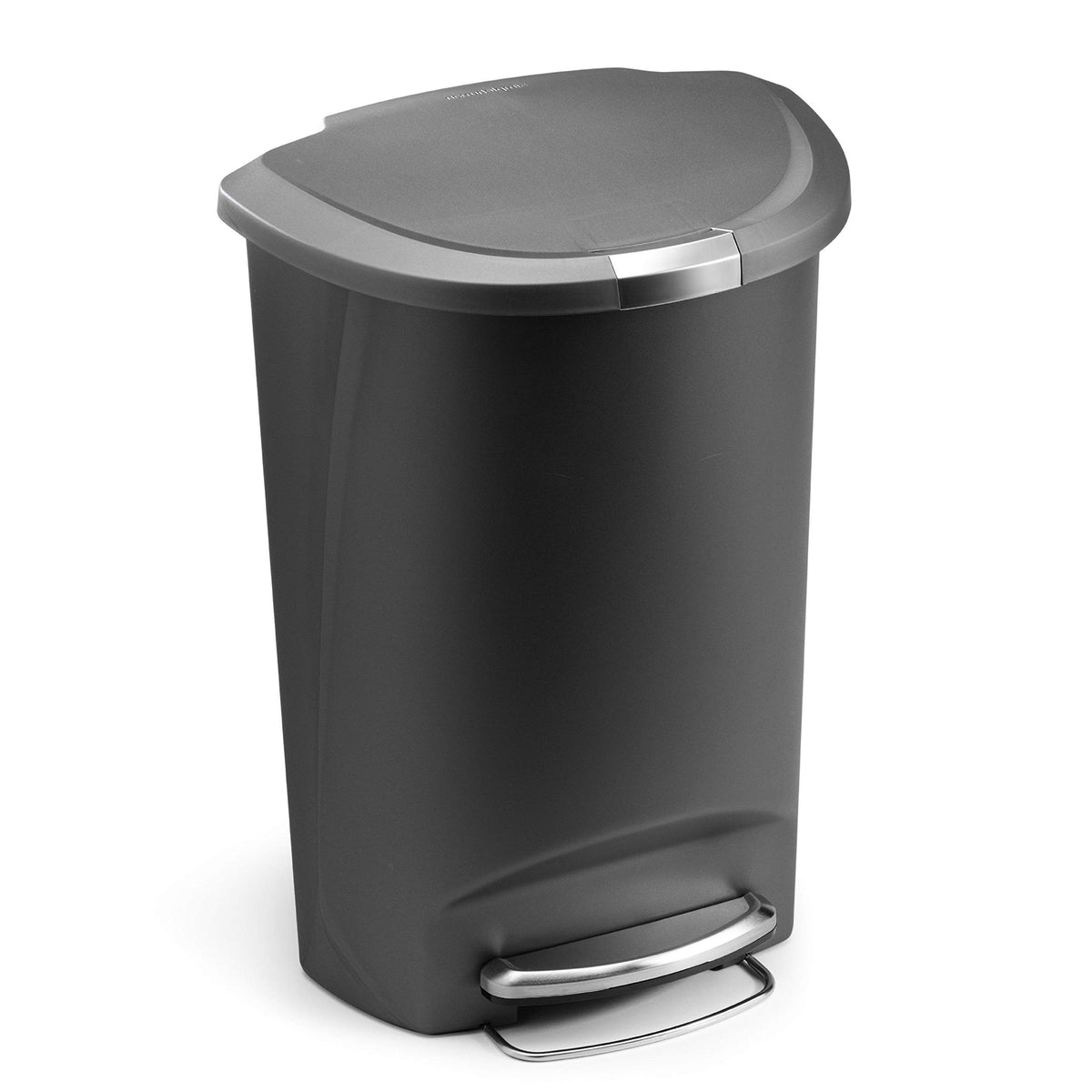 Simplehuman 50 Liter / 13 Gallon Semi-Round Kitchen Step Trash Can With Secure Slide Lock, Grey Plastic