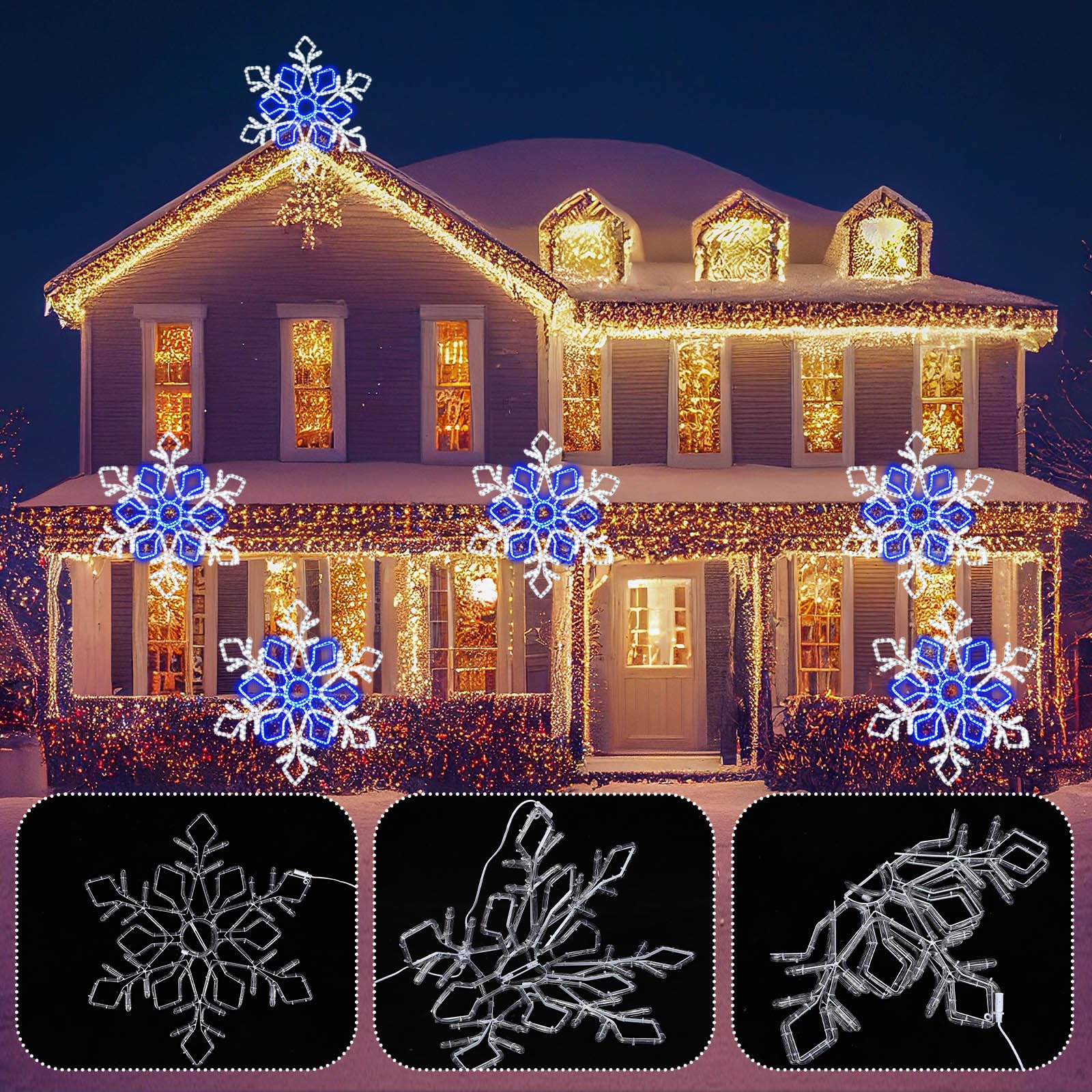 Wettal 36 Inch Christmas Snowflake Lights Outdoor Decor, Waterproof Blue & White LED Large Light Up Christmas Snowflake Hanging