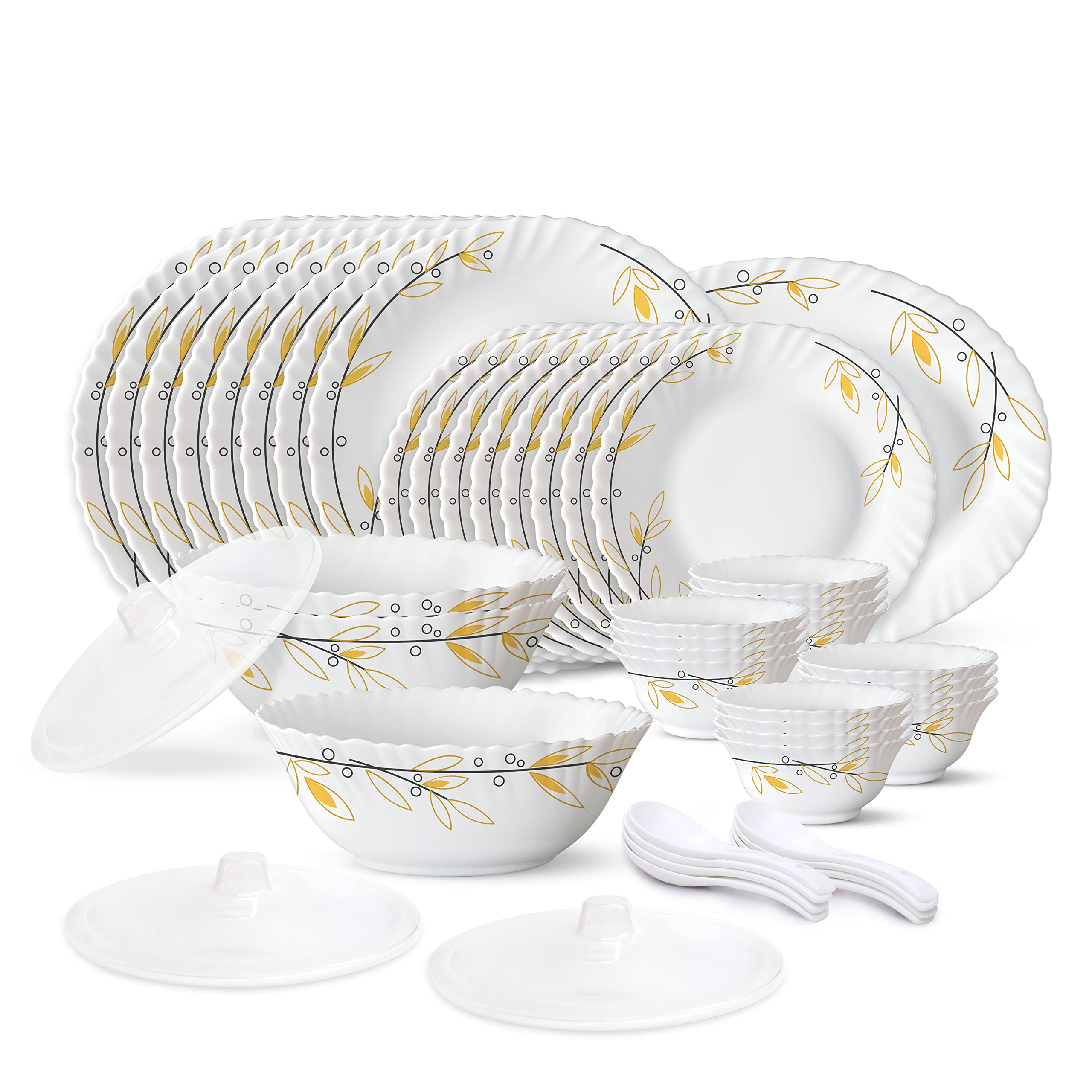 Larah By Borosil Bella Silk Series Opalware Dinner Set | 47 Pieces For Family Of 8 | Microwave & Dishwasher Safe | Bone-Ash Free