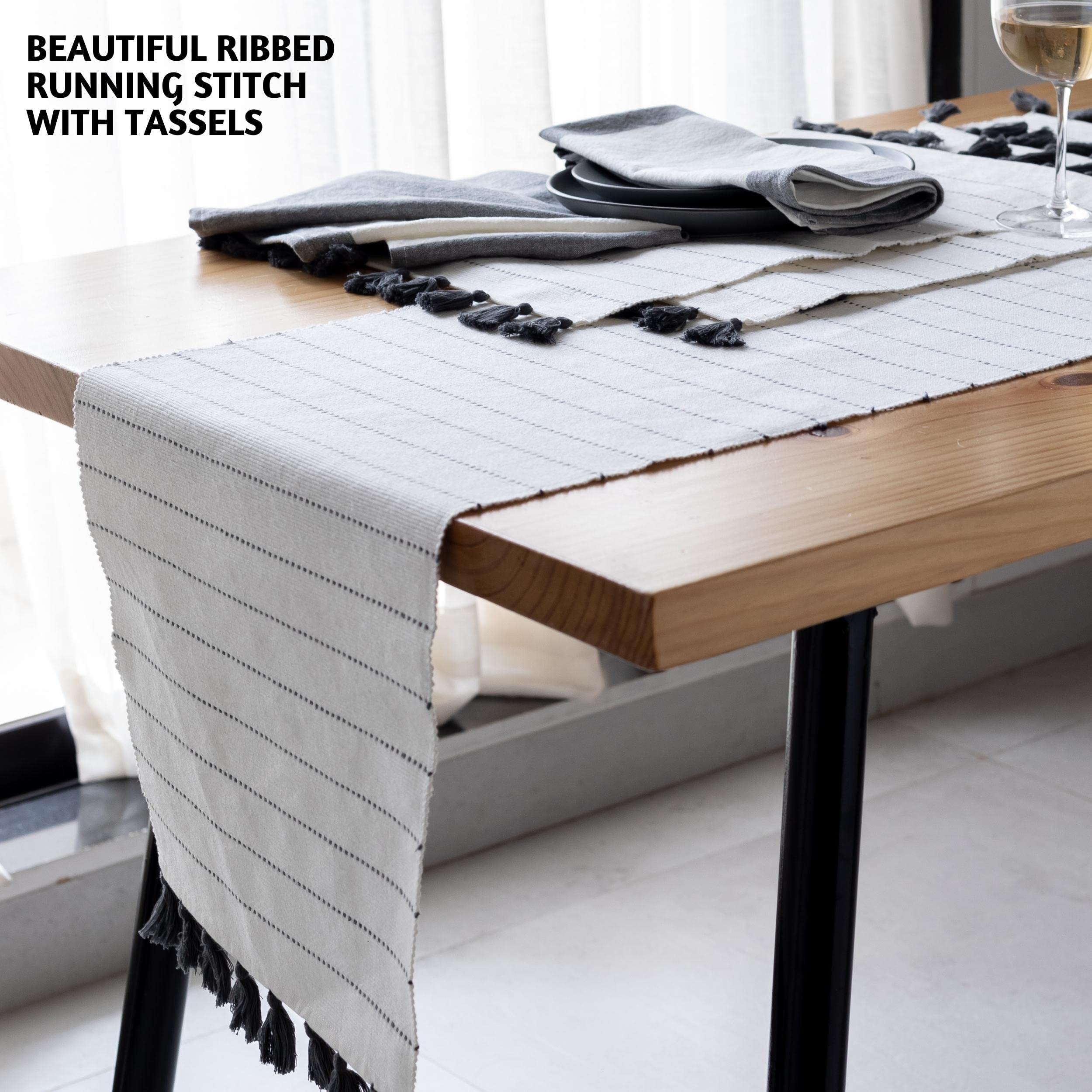 Folkulture Table Runner With Tassels For Home Dining Room Table, Farmhouse Style D  Cor For Kitchen, 100% Cotton 72 Inches Long