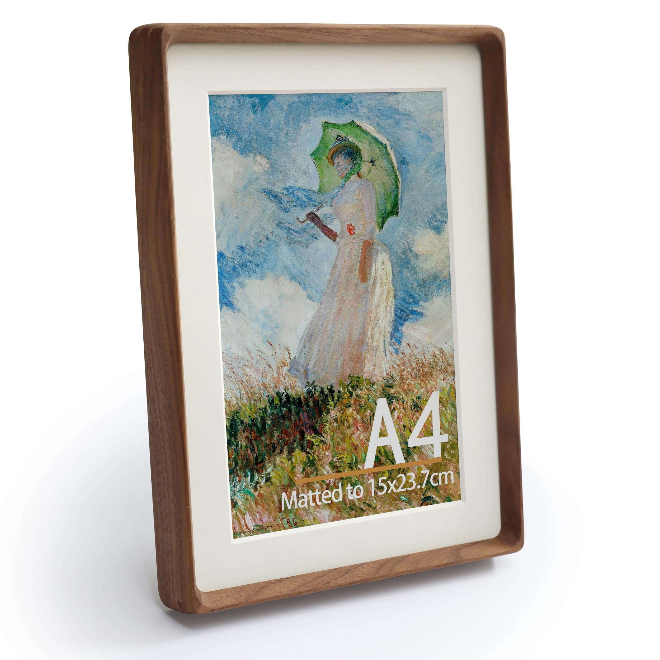Zelvix Natural Picture Frame,Display Picture 15x23.7cm with Mat or A4 Without Mat,by Plexiglass,Walnut Wood Photo Frame, Wall or