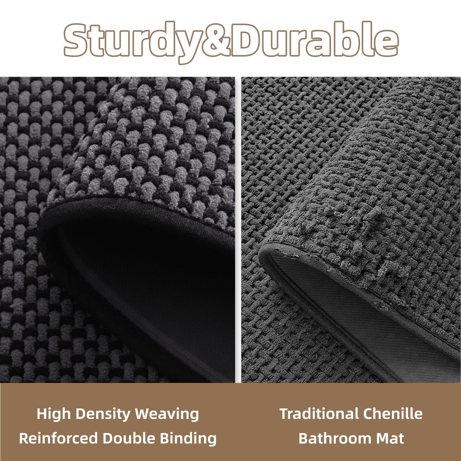 PADOOR-Bath Mat Runner-Super Absorbent Chenille Bathroom Mats-Rubber Backed Bath Mats for Bathroom Non Slip, Easy Clean Bathroom