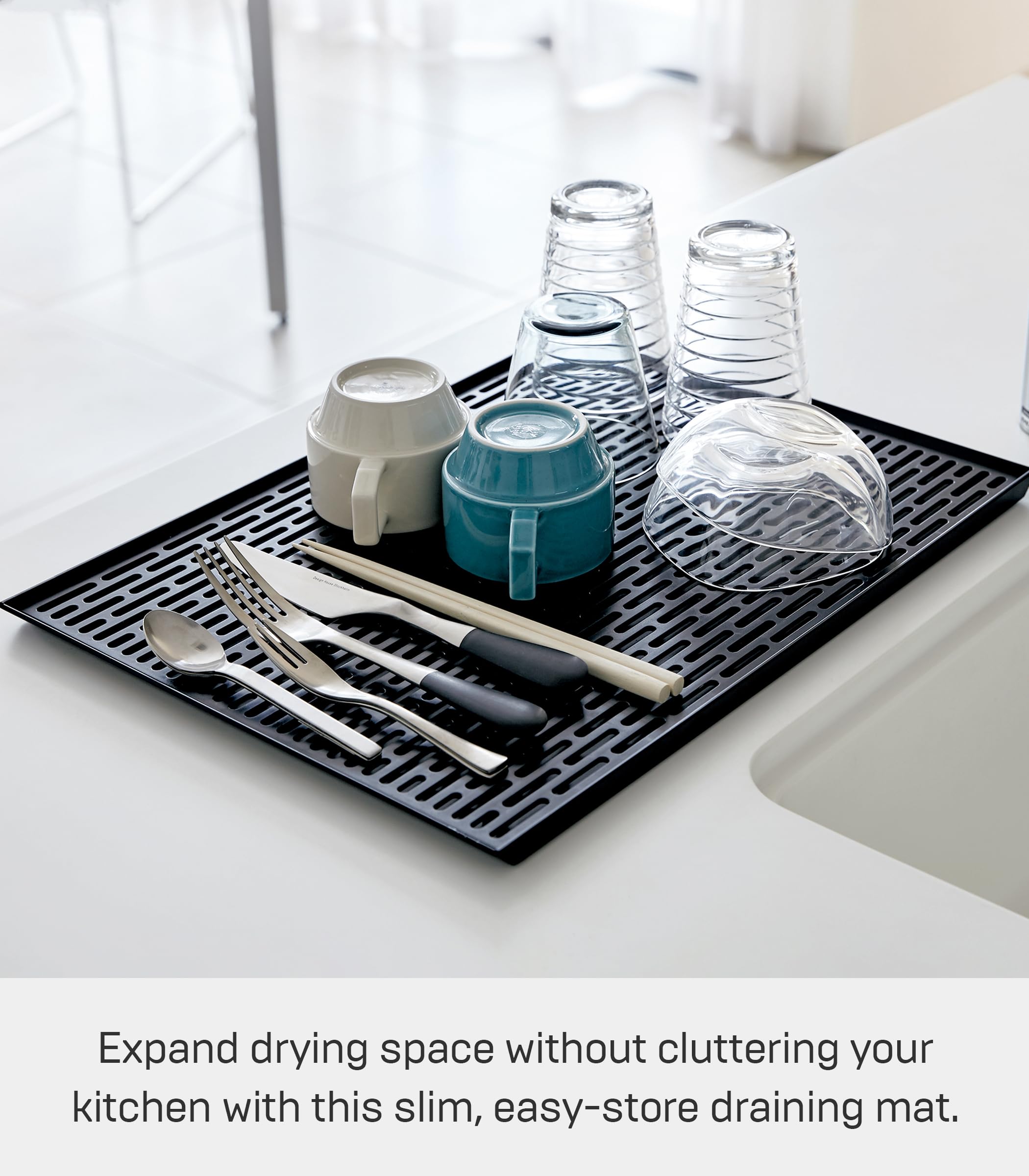 Yamazaki Home Tower Sink-Side Draining Mat - Kitchen Dish Rack Tray Drainer
