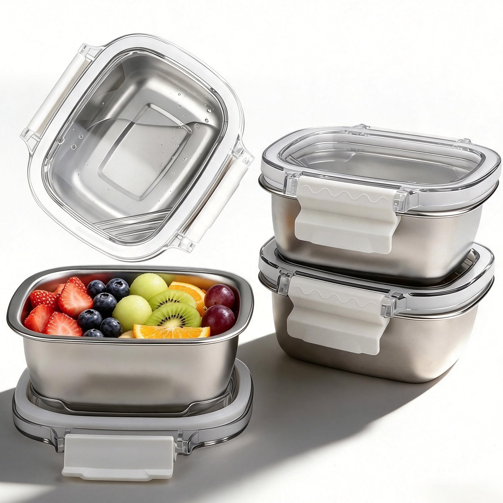 EeSkap 3 Pack 8.45 oz 304 Stainless Steel Snack Containers with Lids