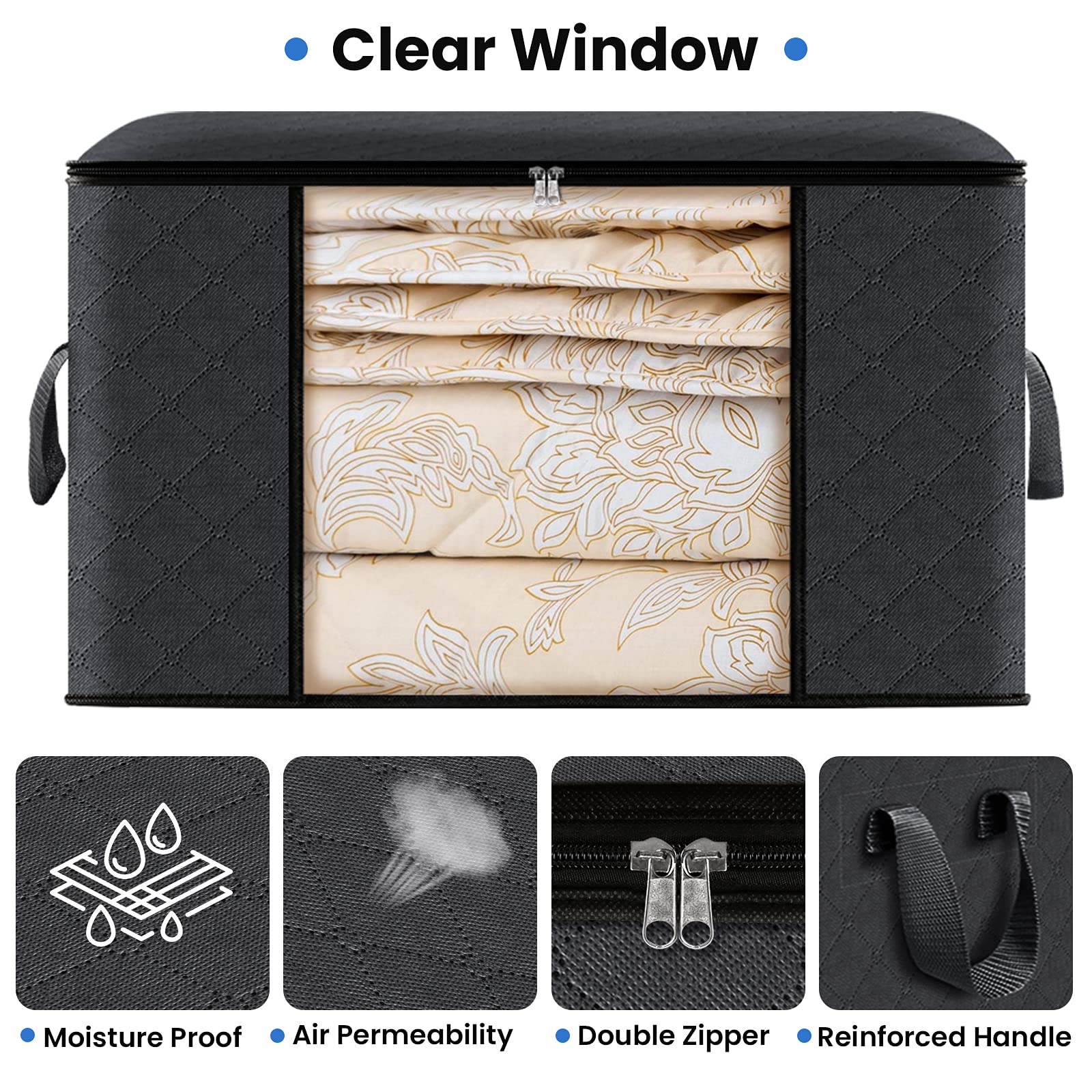 Fab totes 6 Pack Clothes Storage, Foldable Blanket Storage Bags, Storage Containers for Organizing Bedroom, Closet, Clothing, Co