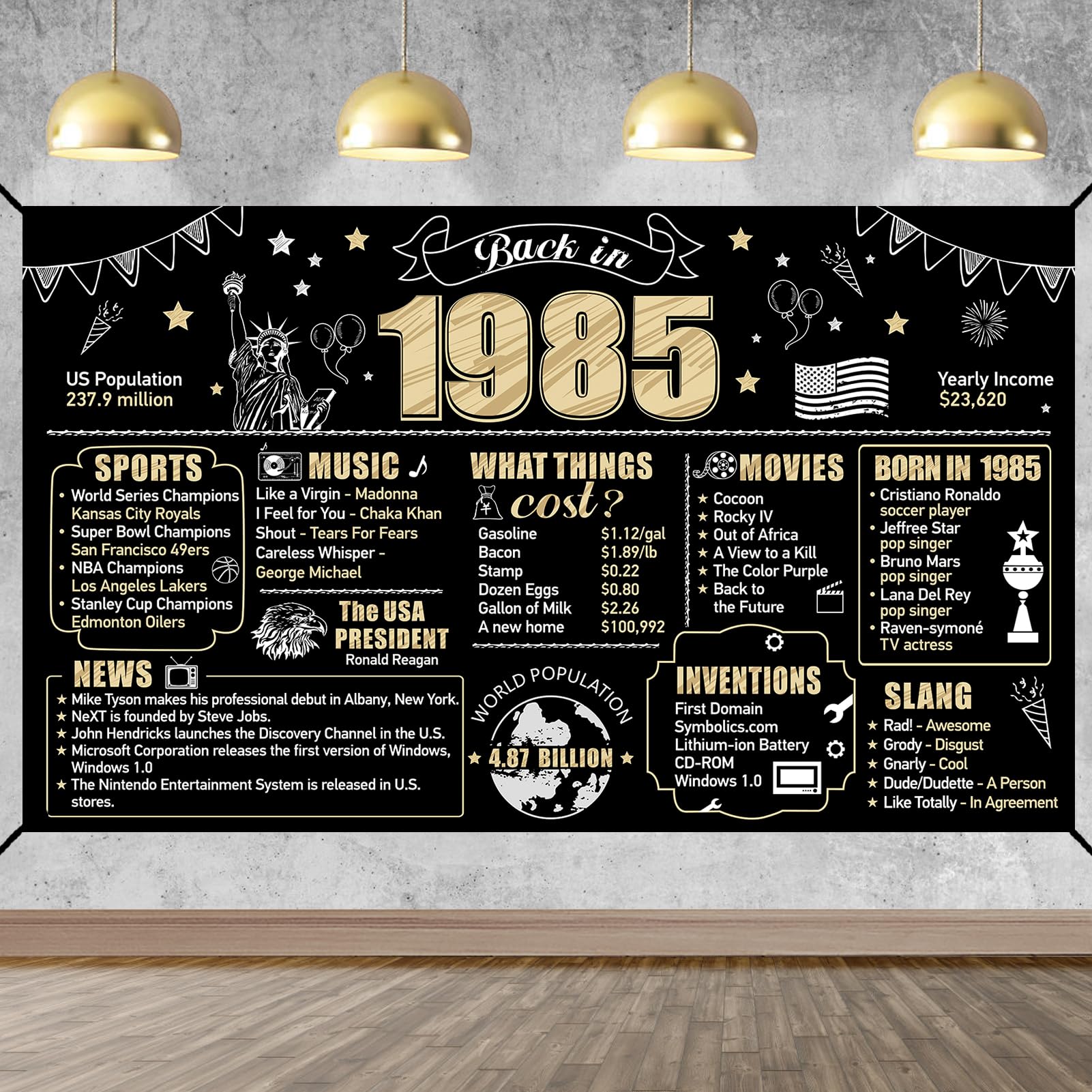 Eiurteao Large 40th Birthday Decorations Back in 1985 Banner Backdrop for Men Women, Happy 40 Birthday Sign Poster Party Supplie