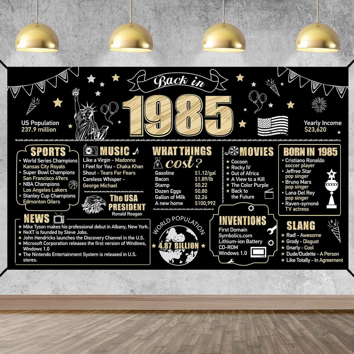 1985 Backdrop Eiurteao Large 40th Birthday Decorations Back in 1985 Banner Backdrop ...