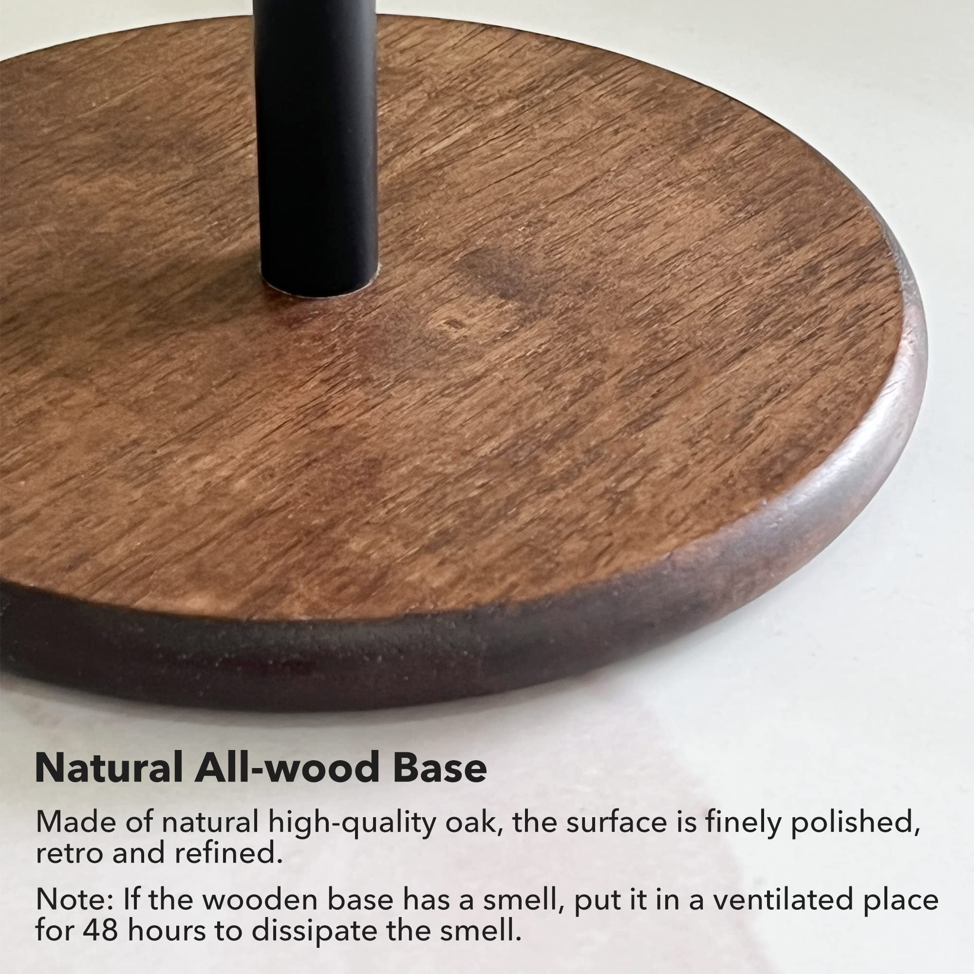 Black Paper Towel Holder Stand With Exquisite Wood Round Base, Niffgaff Free-Standing Paper Towel Roll Dispenser For Kitchen Cou