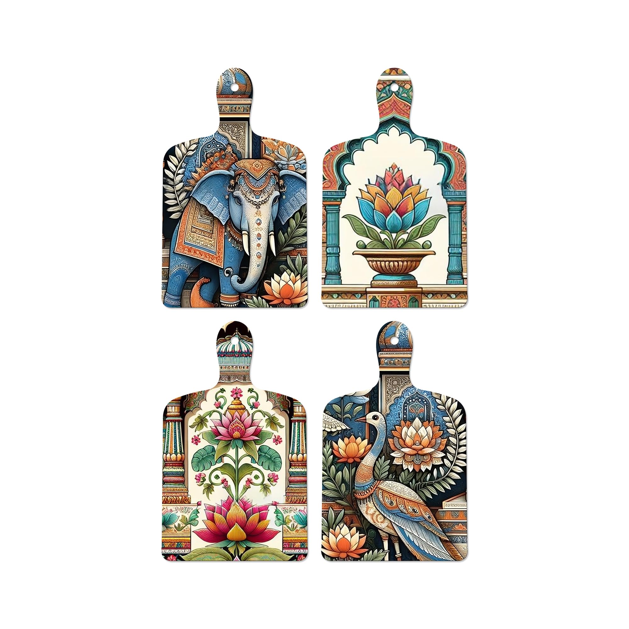 Artvibes Artistic Elephant & Peacock Floral Indian Modern Art Wooden Art Decoration Item For Living Room | Home Decor | Wall Acc