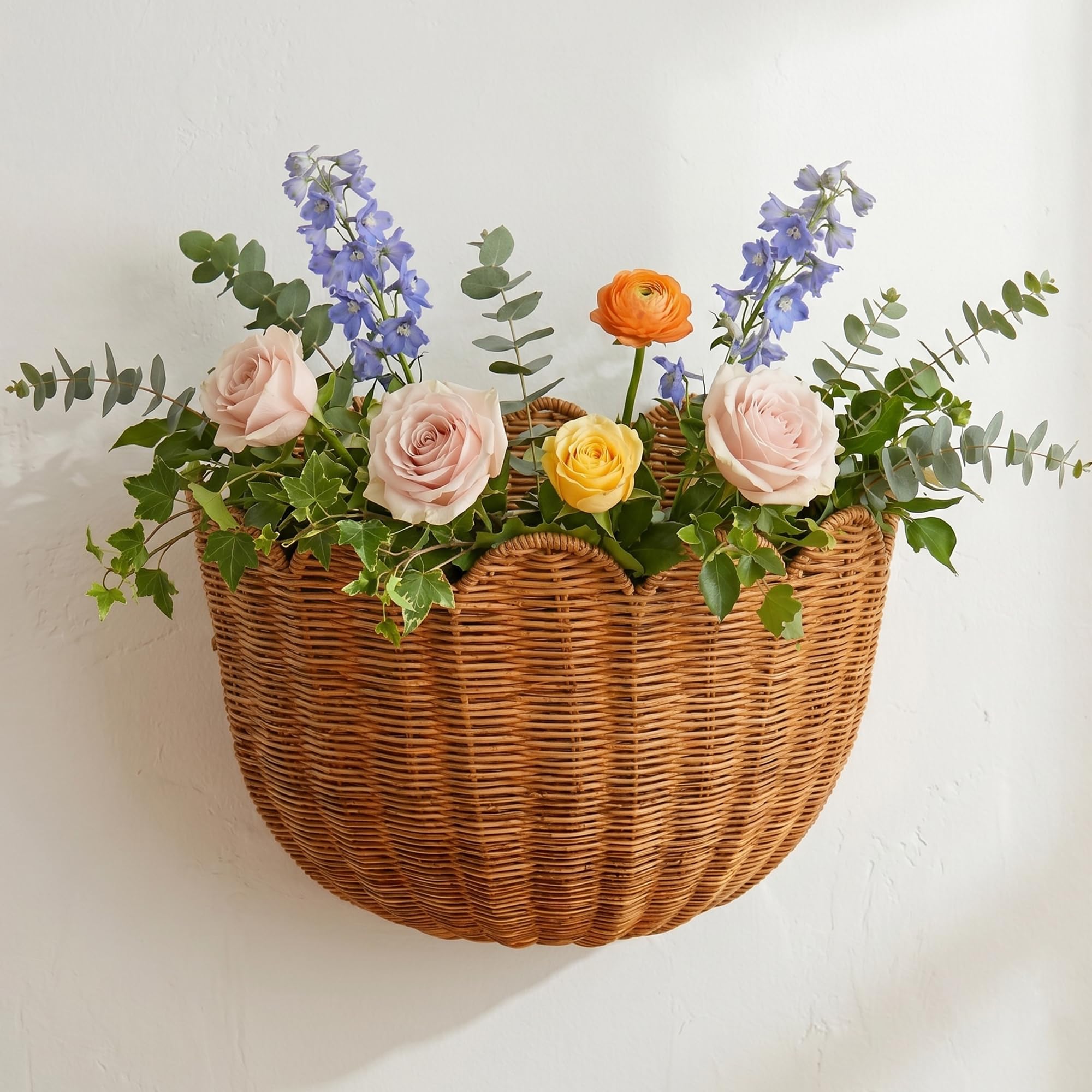 Scalloped Wall Basket, Wicker Wall Baskets, Hanging Wicker Basket, Handwoven Wall Mounted Storage Basket  15.7  10.6  8.3 I