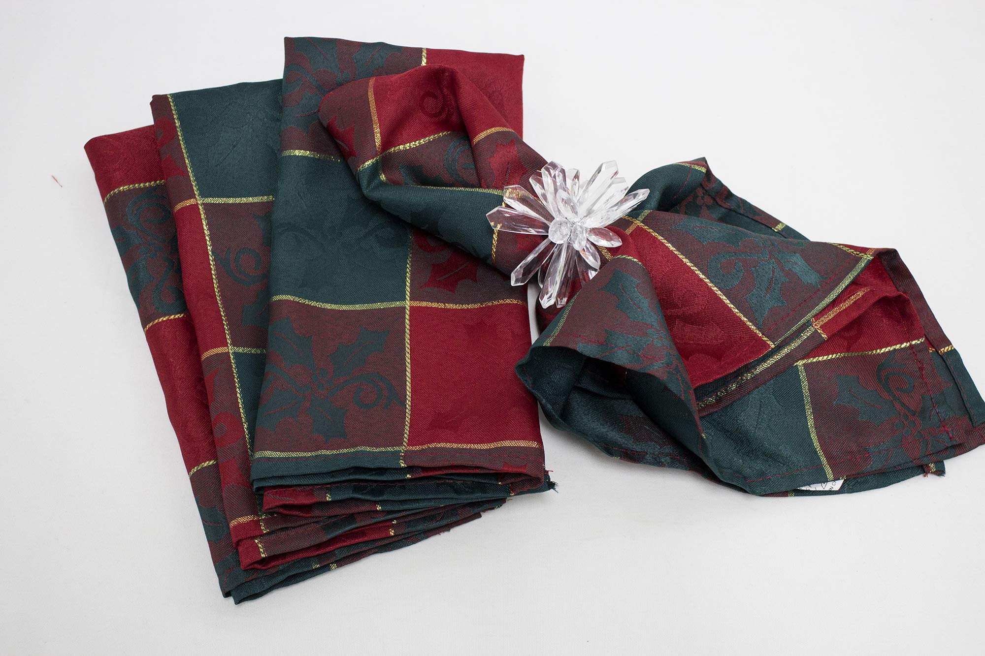 Fennco Styles Royal De Nol Collection Classic Plaid Jacquard 20 X 20 Inch Cloth Napkins, Set Of 4 - Red Green Diner Napkins For