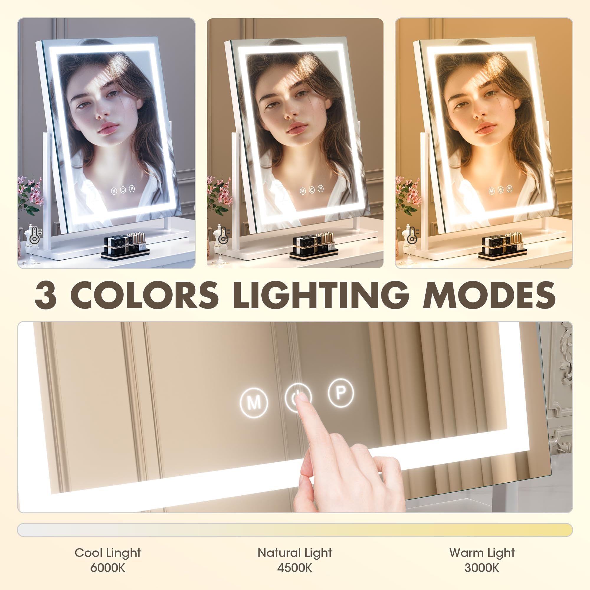 Hasipu Makeup Mirror With Lights And Bluetooth Speaker,With 10X Magnifying Glass 14'' X 18'' Vanity Mirror With Smart Touch 3 Co