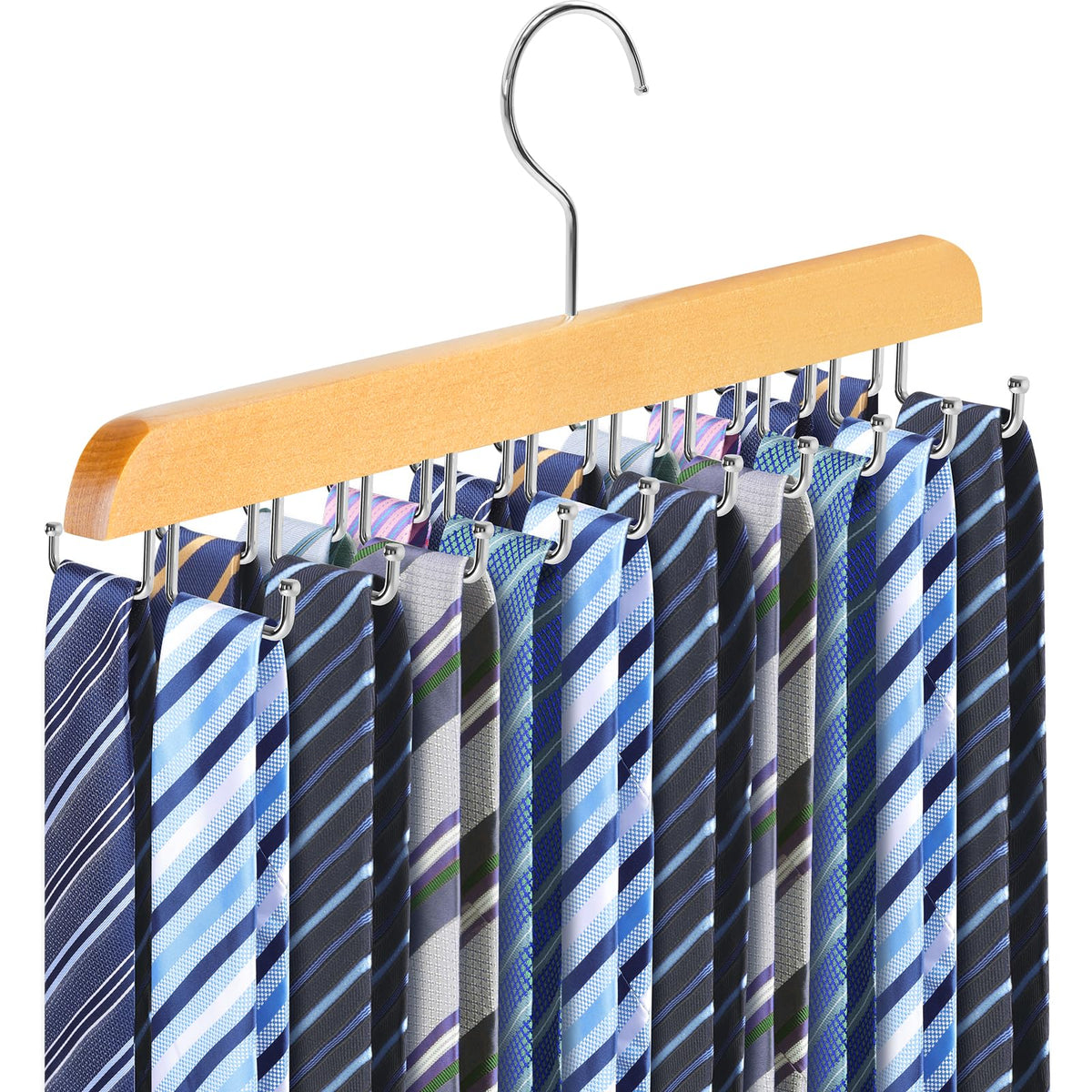 Tie Rack Belt Hanger For Closet, Fitnice Upgraded Non Slip Tie Hanger Space Saving With 20 Foldable Hooks Wooden Belt Tie Organi