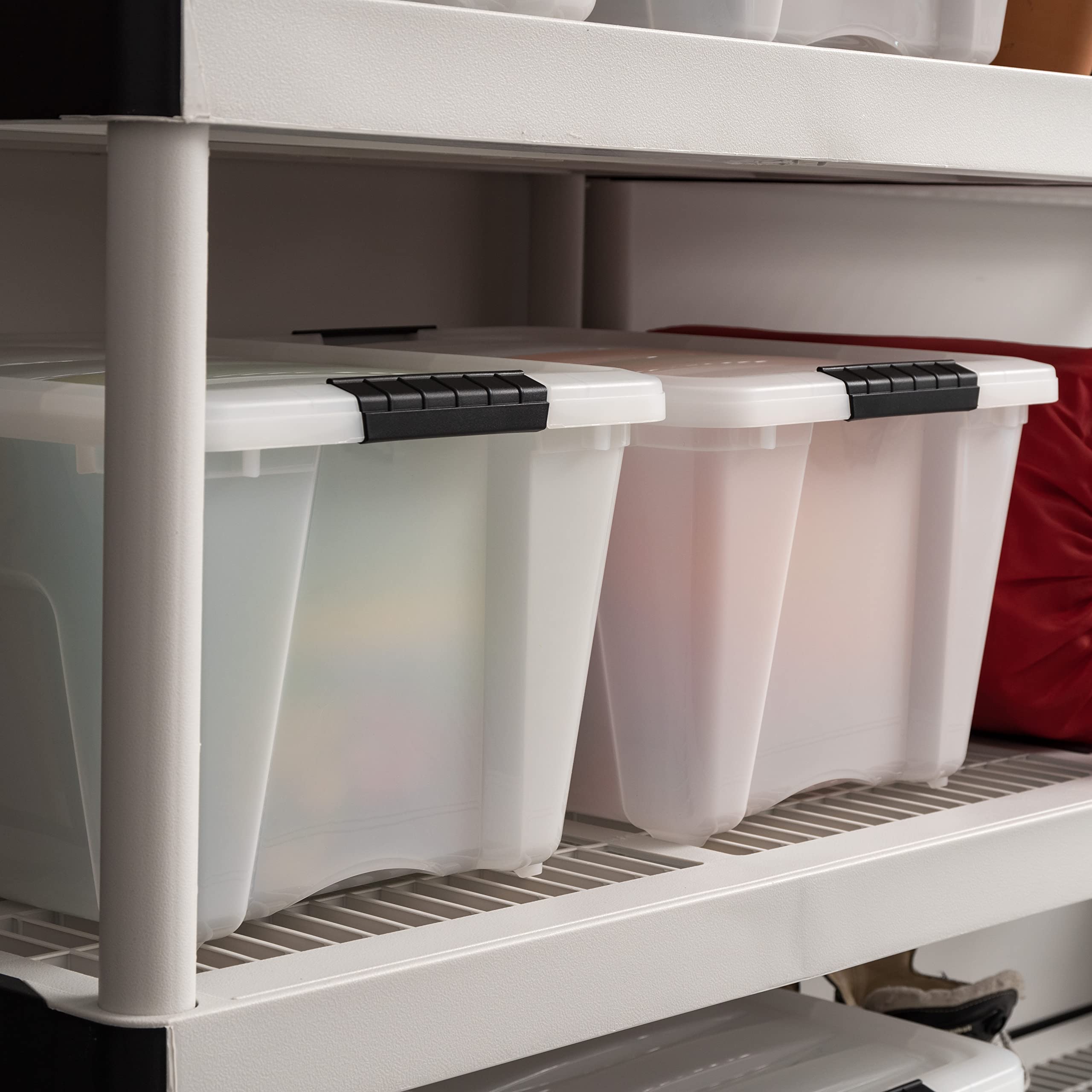 Iris Usa 32 Qt Stackable Plastic Storage Bins With Lids, 4 Pack - Bpa-Free, Made In Usa - Discreet Organizing Solution, Latches,
