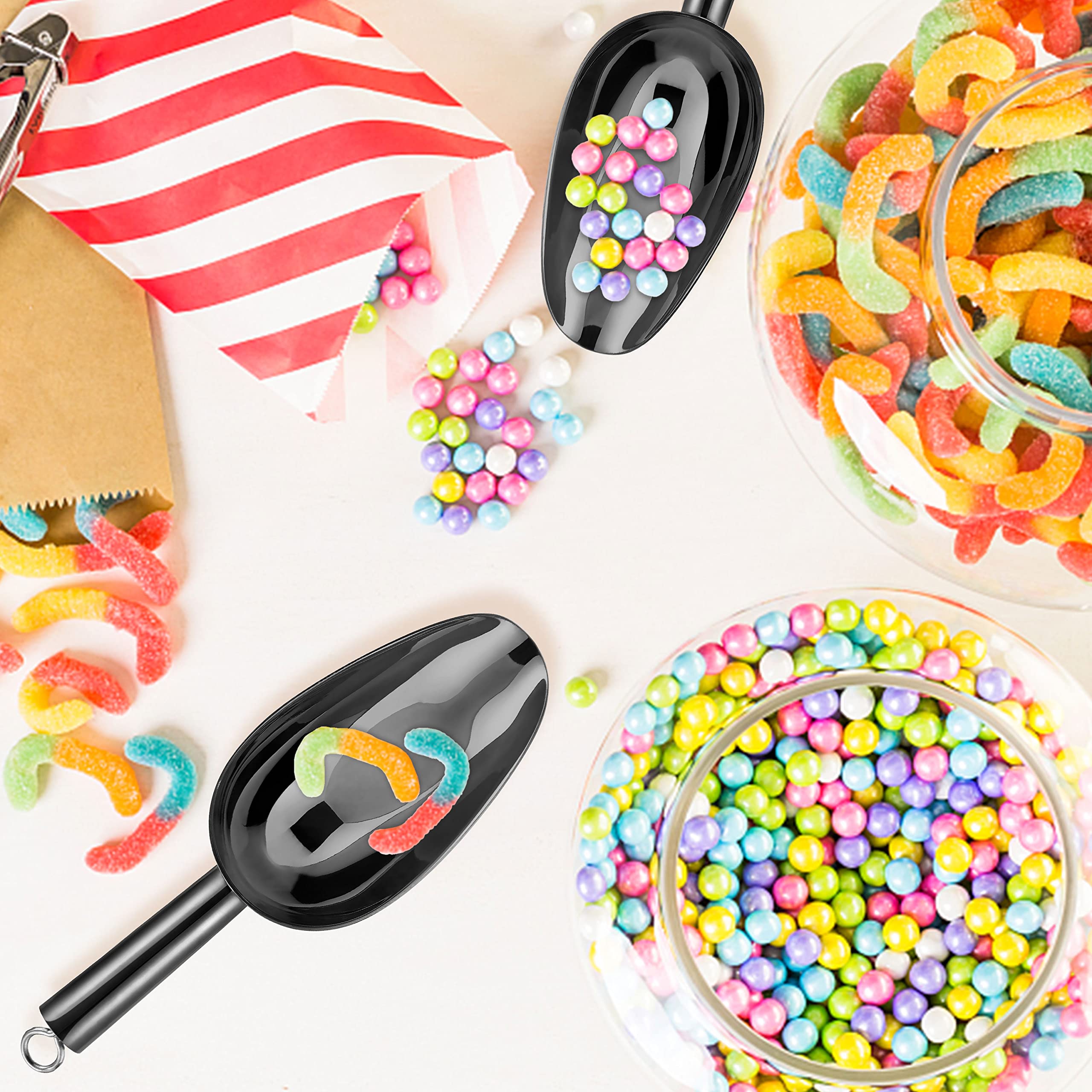 6 Ounce Ice Scoop Set Of 2, E-Far Platinum Black Stainless Steel Small Scoops For Ice Cube/Candy/Flour/Sugar, Metal Utility Scoo