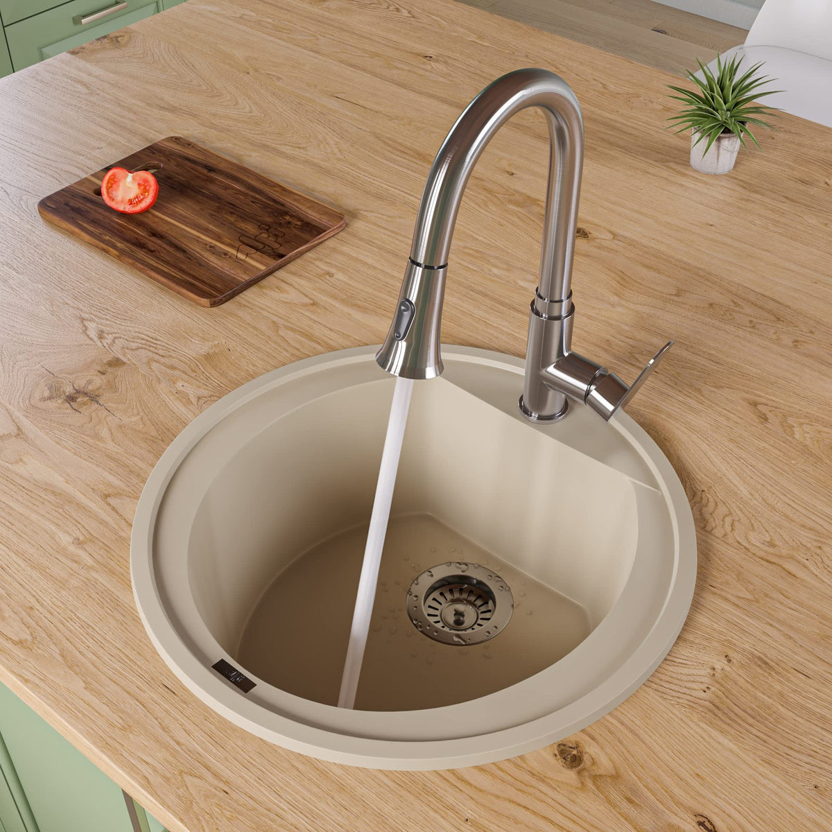 Alfi Brand Ab2020Di-B Drop-In Round Granite Composite Kitchen Prep Sink 20 Biscuit