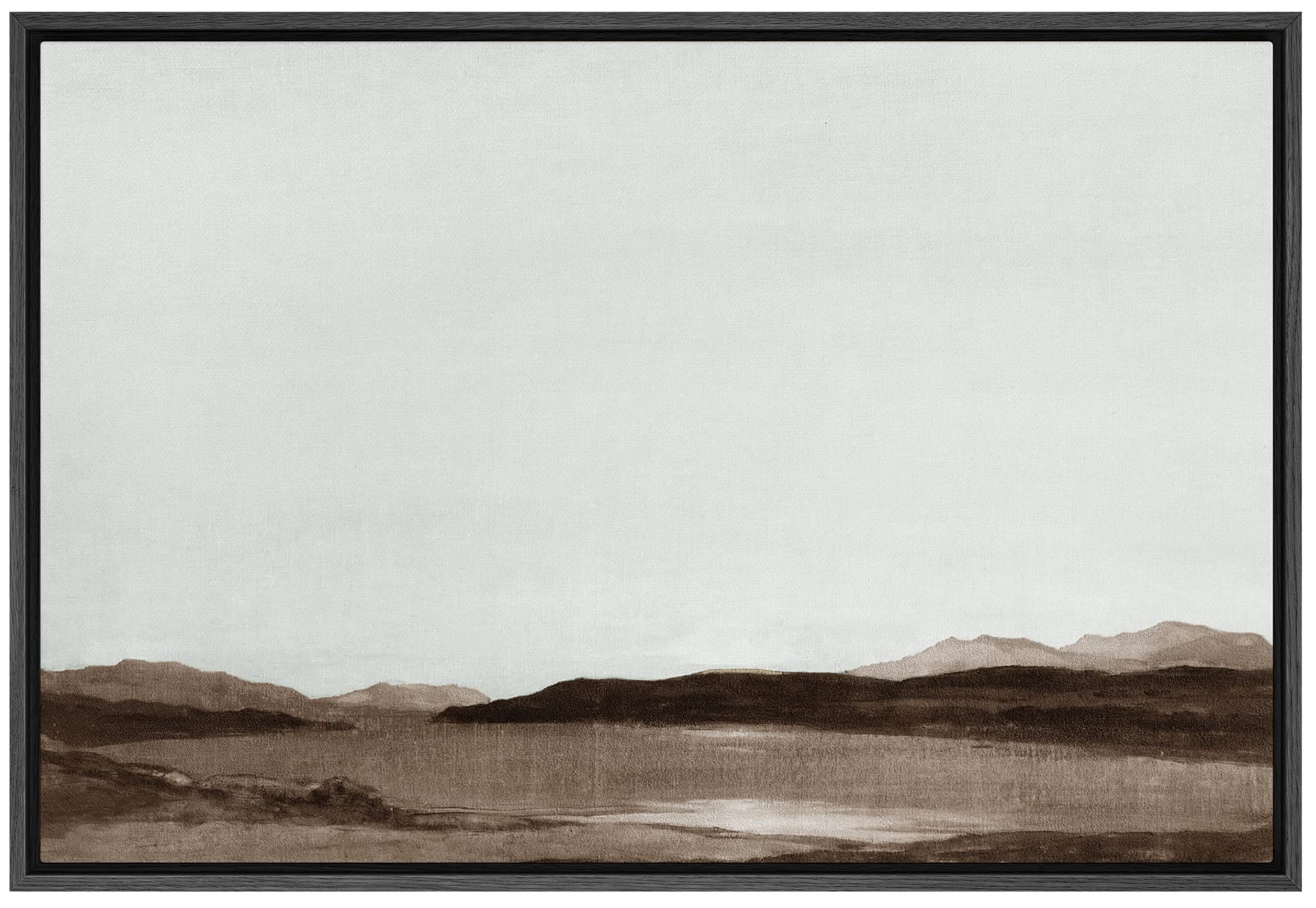 Signford Framed Canvas Wall Art Monochromatic Brown Mountains And Valleys Landscape Wilderness Oil Painting Impressionism Tradit