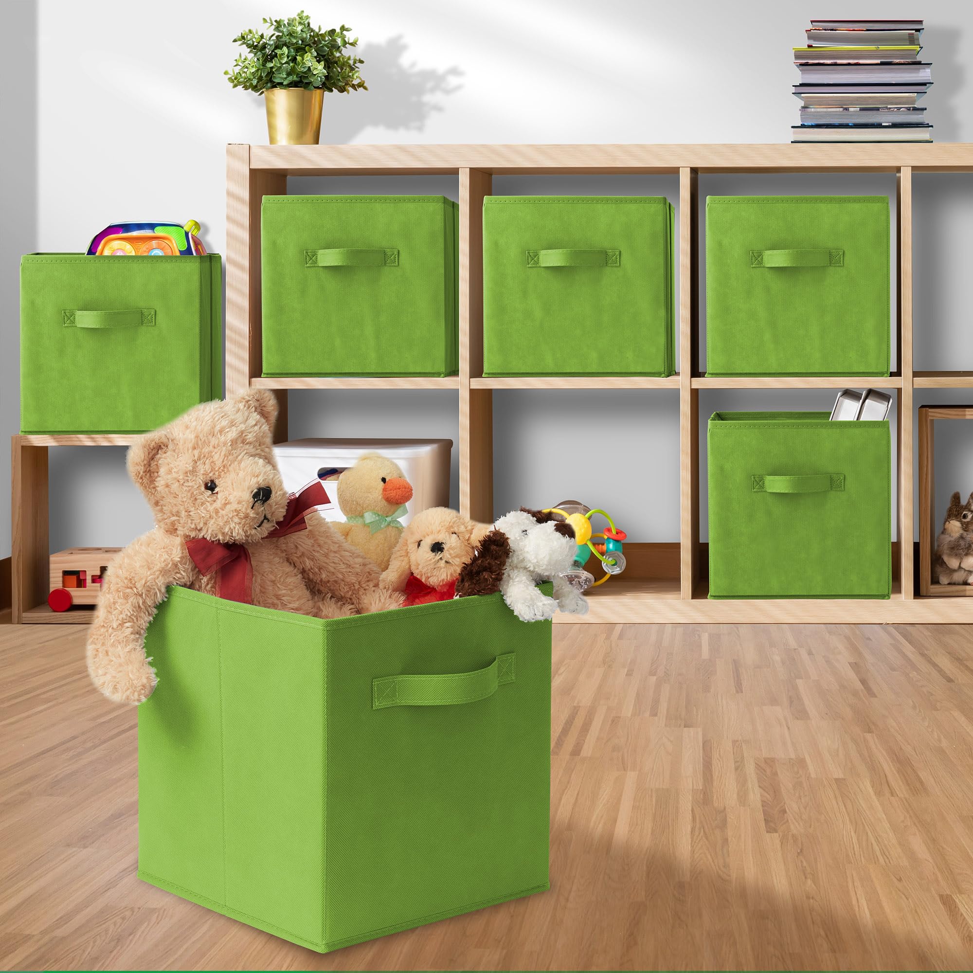 Casafield Set of 6 Collapsible Fabric Cube Storage Bins  Lime Green - 11'' Foldable Cloth Baskets for Shelves  Cubby Organizers & More