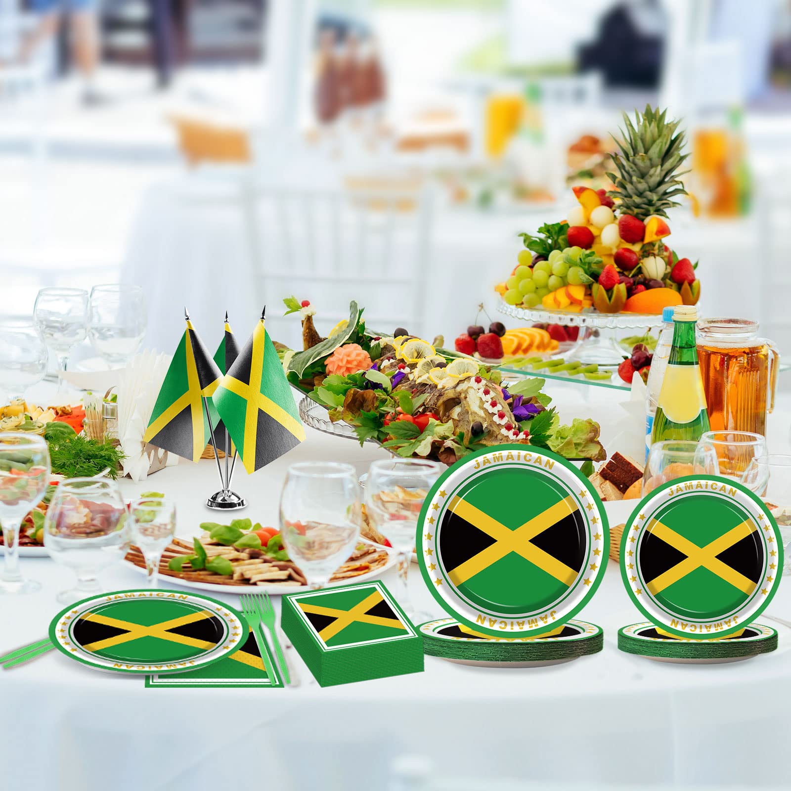 96 PCS Jamaica Flag Party Supplies Paper Plates Napkins Jamaica Birthday Decorations Favors for Jamaican Serves 24