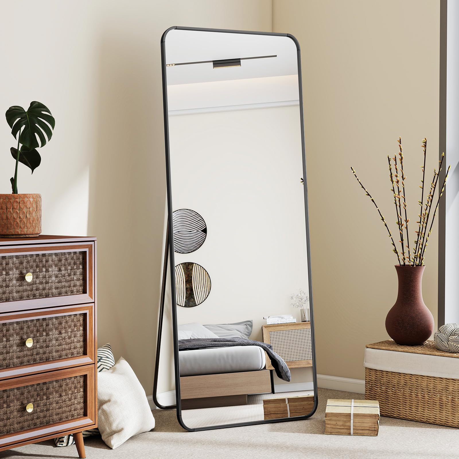 BEAUTYPEAK Gold Full Length Mirror, 60x20 Rounded Corner Floor Mirror Standing Hanging or Leaning Against Wall, Suitable for Bed