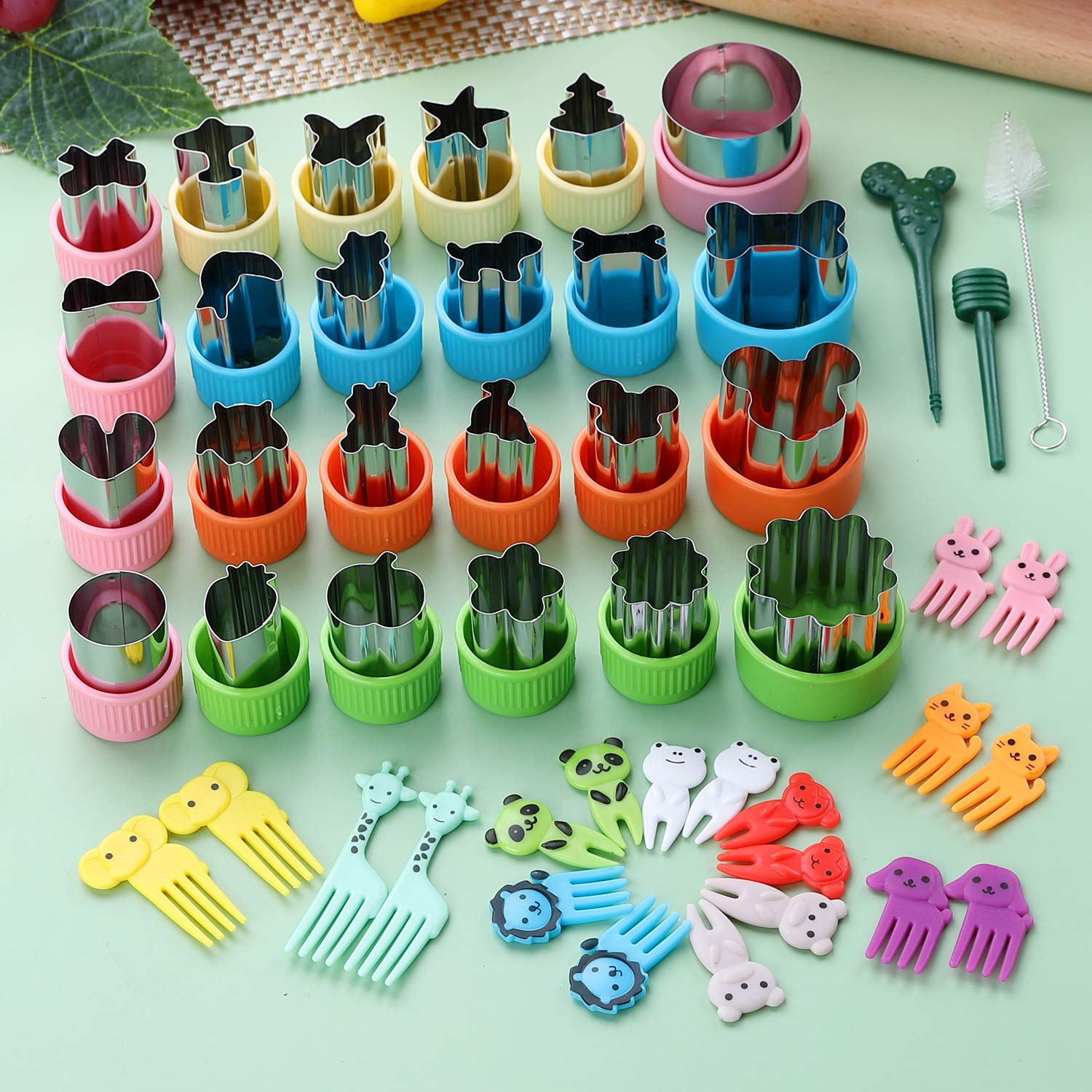 24 Pcs Vegetable Cutter Shapes Sets Cookie Cutters Fruit Stamps Mold With 20 Pcs Food Picks And Forks For Kids