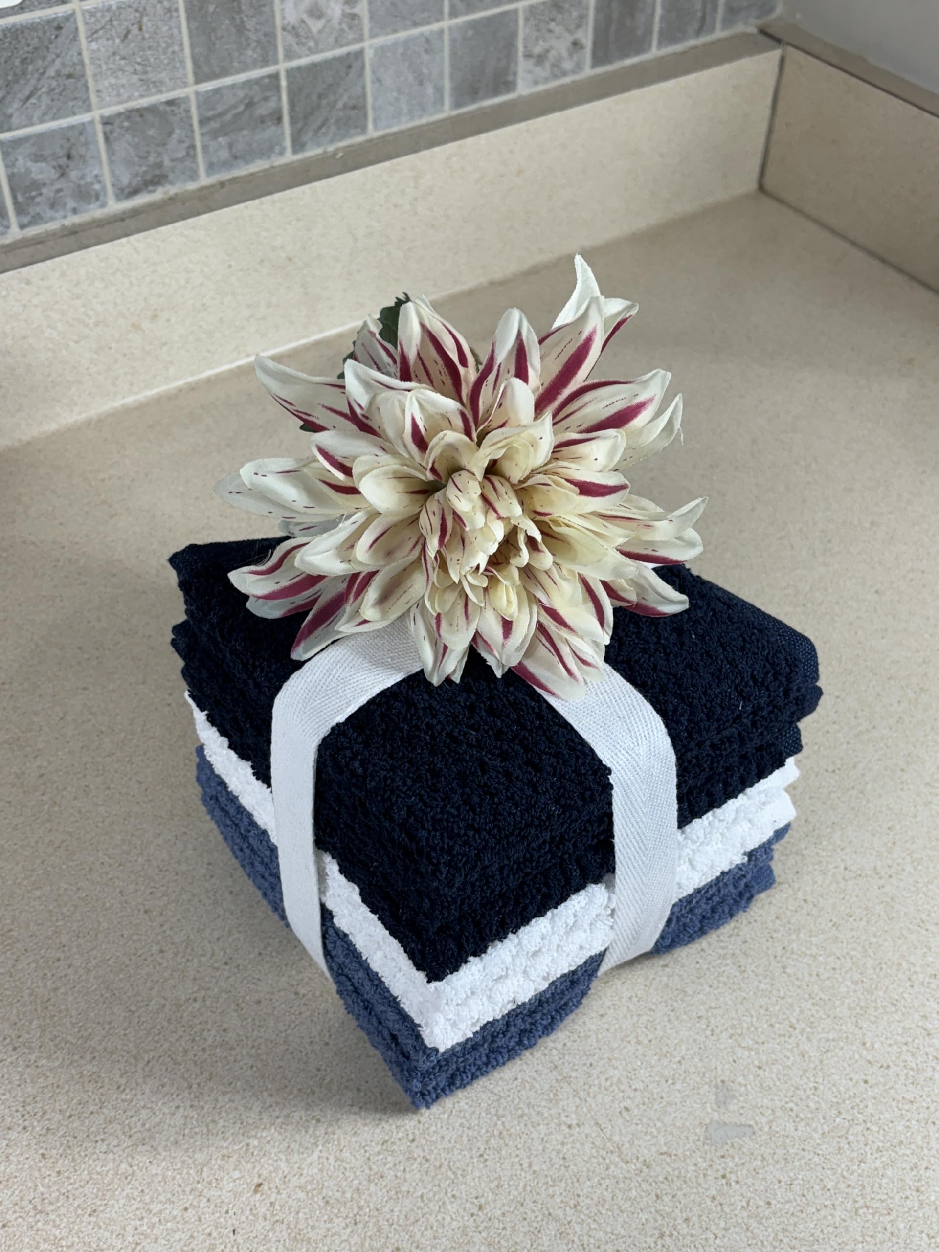 Petal Cliff Washcloths Set Of 8 - Popcorn Weave Wash Cloth Designed To Exfoliate Your Hands, Body Or Face - Extra Absorbent 100%