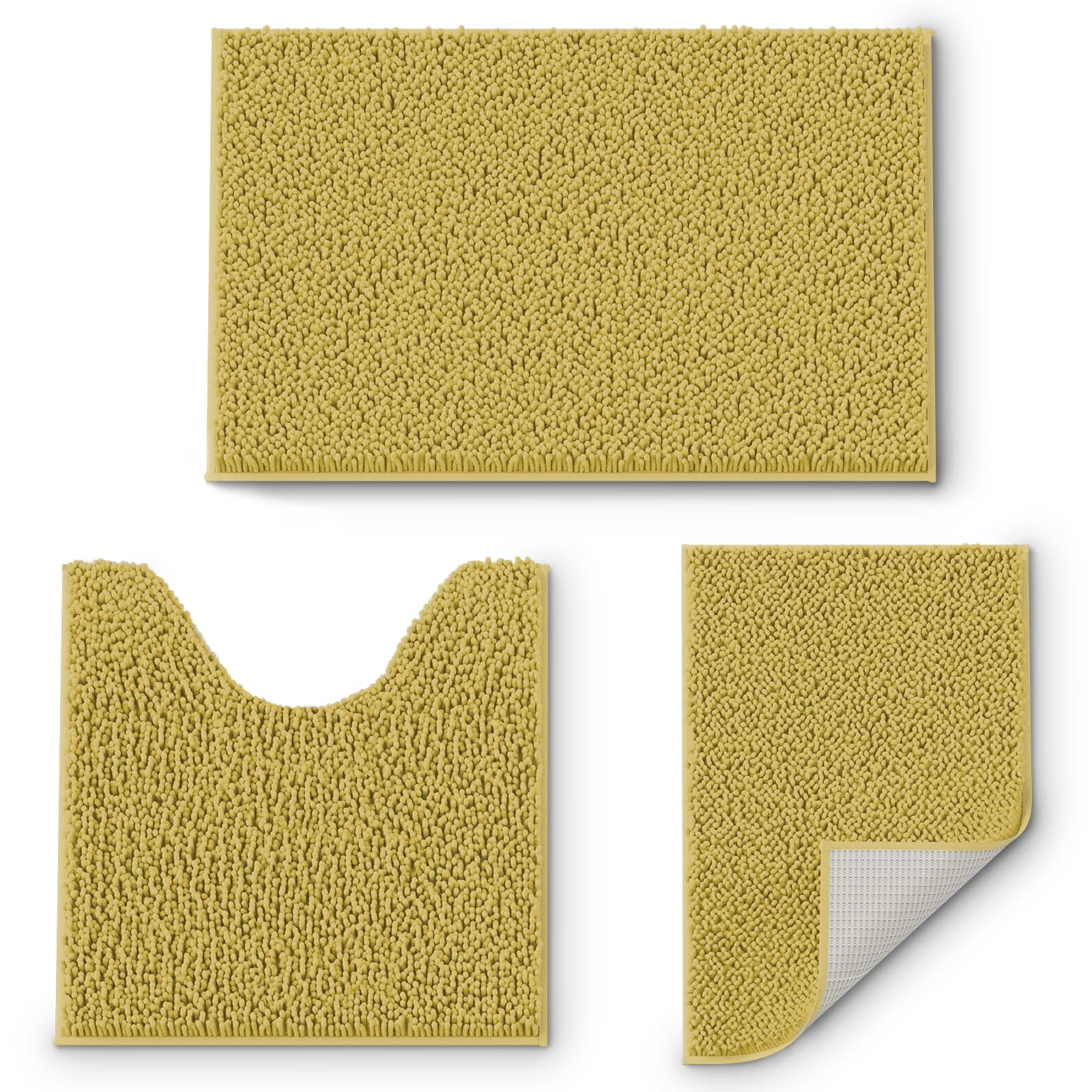 Yellow Bathroom Rug Bathroom Set  Cute Bathroom Rugs  Chenille Bath Rug Sets 3 Piece  Ultra Soft Non-Slip Bath Rug  and Absorbent Bathroom Rug Set  Easy Clean  Plush Bath Mat for Bathroom  Tub  Shower