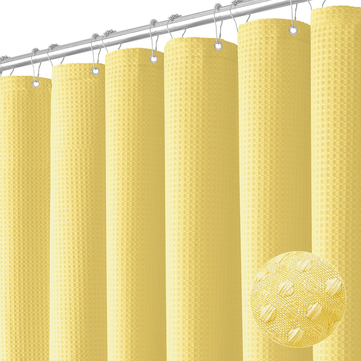 Dynamene Yellow Fabric Shower Curtain - Waffle Weave Textured Heavy Duty Cloth Shower Curtains For Bathroom, 256Gsm Hotel Luxury
