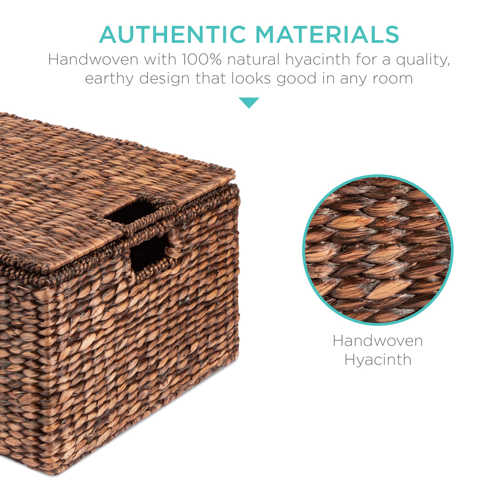 Best Choice Products Set Of 3 Large Multipurpose Hyacinth Storage Baskets, Handwoven Rectangular Organizer Totes For Bedroom, Li