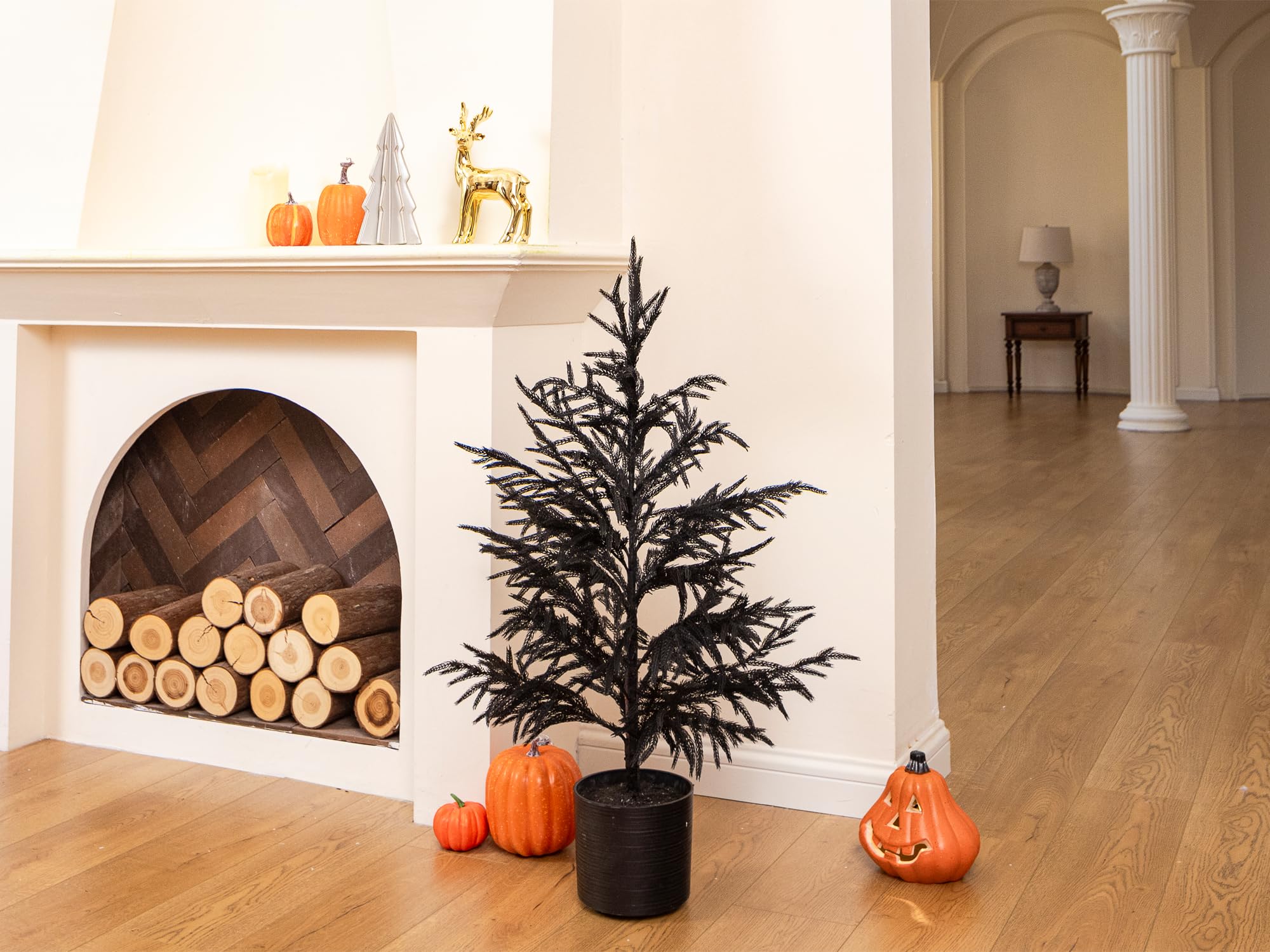 36 Black Christmas Tree with Pot Norfolk Pine Tree Artificial Small Christmas Tree for Front Porch Outdoor Indoor Christmas Deco