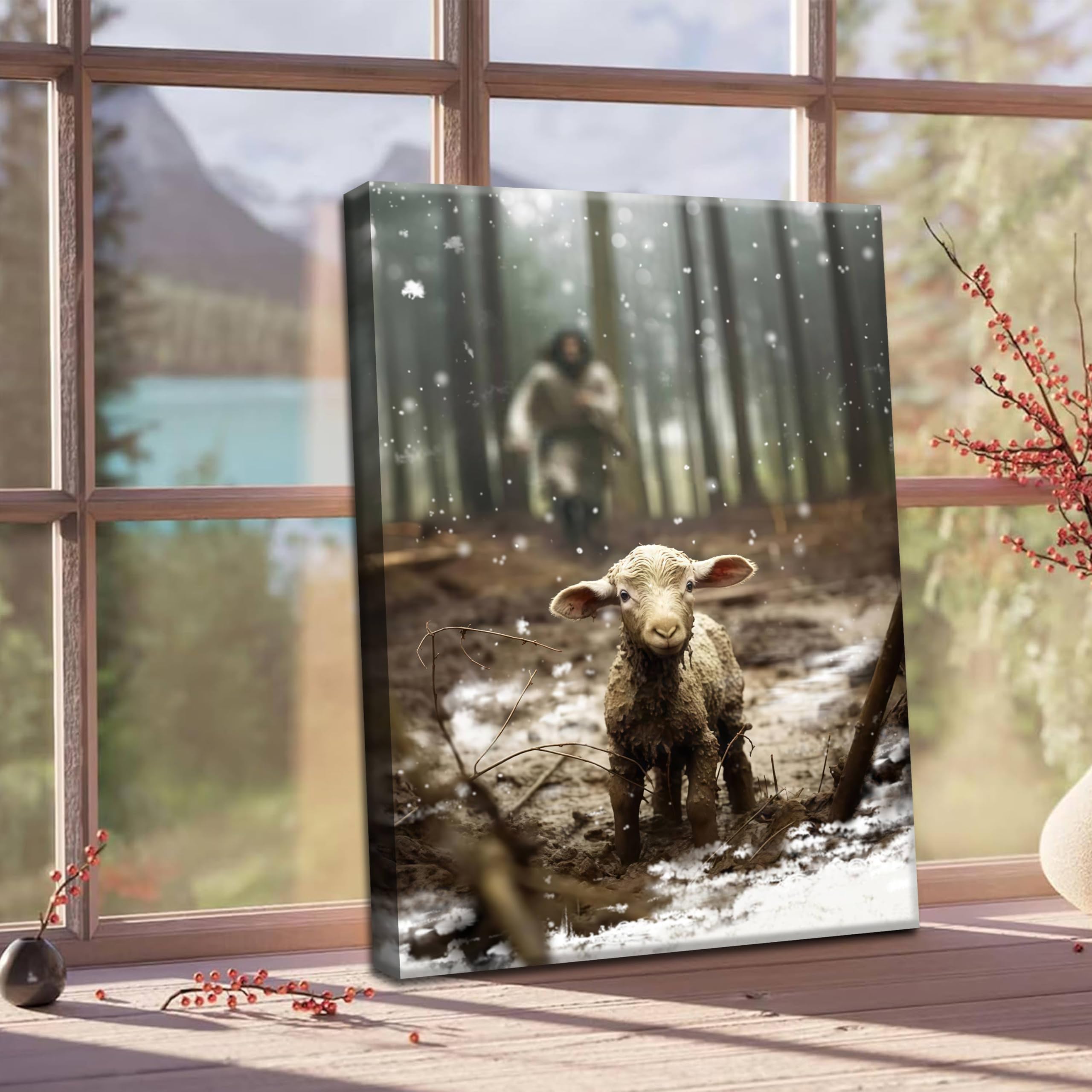 Jesus And Lamb Christian Wall Art, Jesus Saves The Lost Lamb Canvas Wall Decor, Jesus Lamb Of God Posters Paintings Prints For L