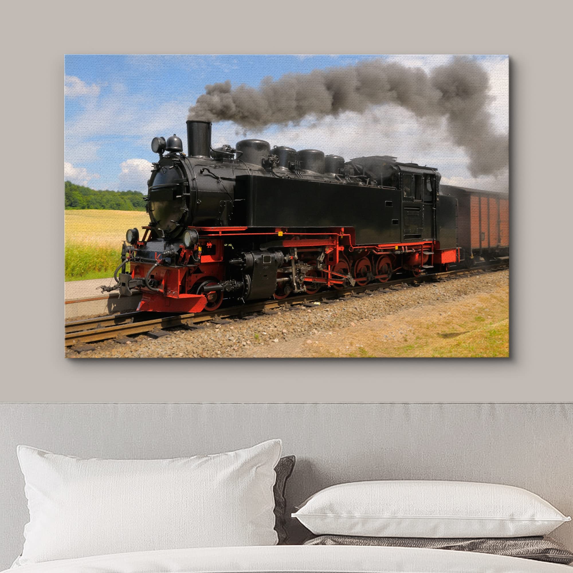 Canvas Prints Wall Art - Steam Train With Black Smoke Running On Island Rugen, Northern Germany | Modern Wall Decor- 32'' X 48''