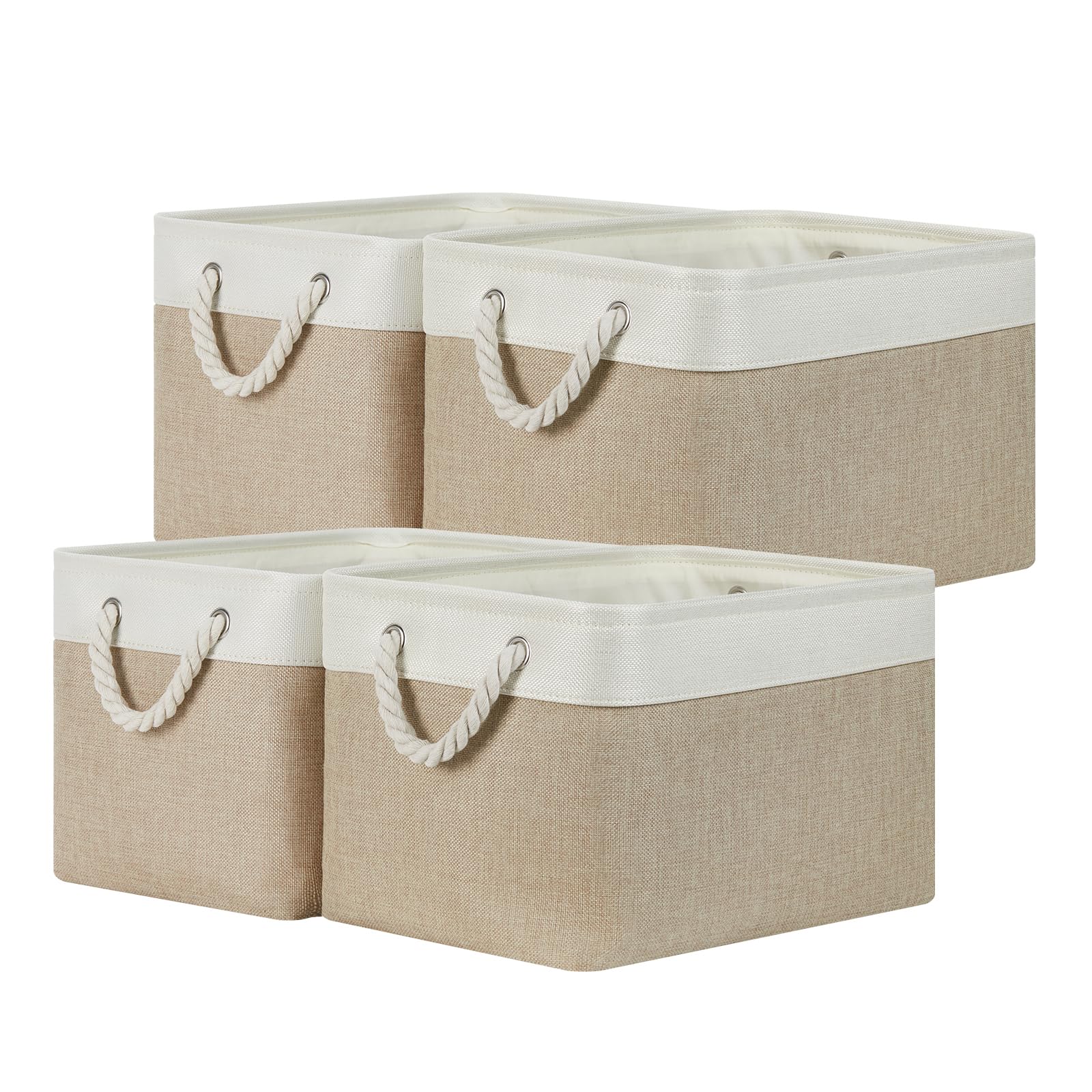 Temary Fabric Storage Baskets 4Pack Storage Bins Decorative Basket For Gift, Clothes Bin With Rope Handle, Rectangle Baskets For