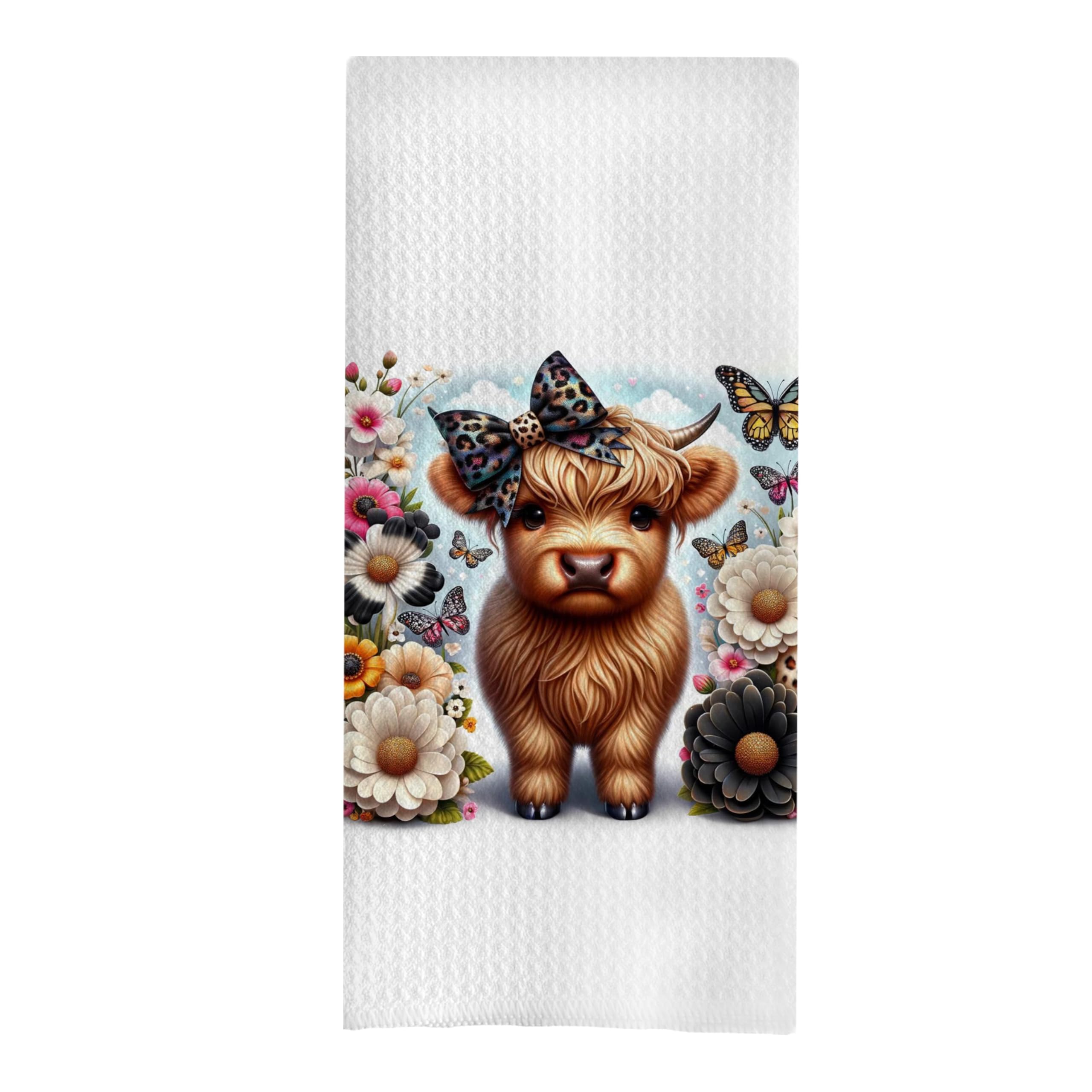 GCFET Coquette Bow Waffle Decorative Dish Towels - Highland Cow Gifts, Farmhouse Decorative Hand Towels, 16x24 Inch