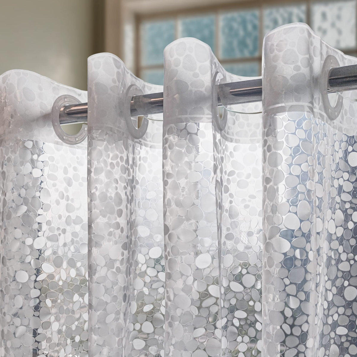 Abluen No Hook Shower Curtain Or Liner - 8G Heavy Duty Cobblestone Bathroom Shower Curtain No Hooks Required, Waterproof Plastic