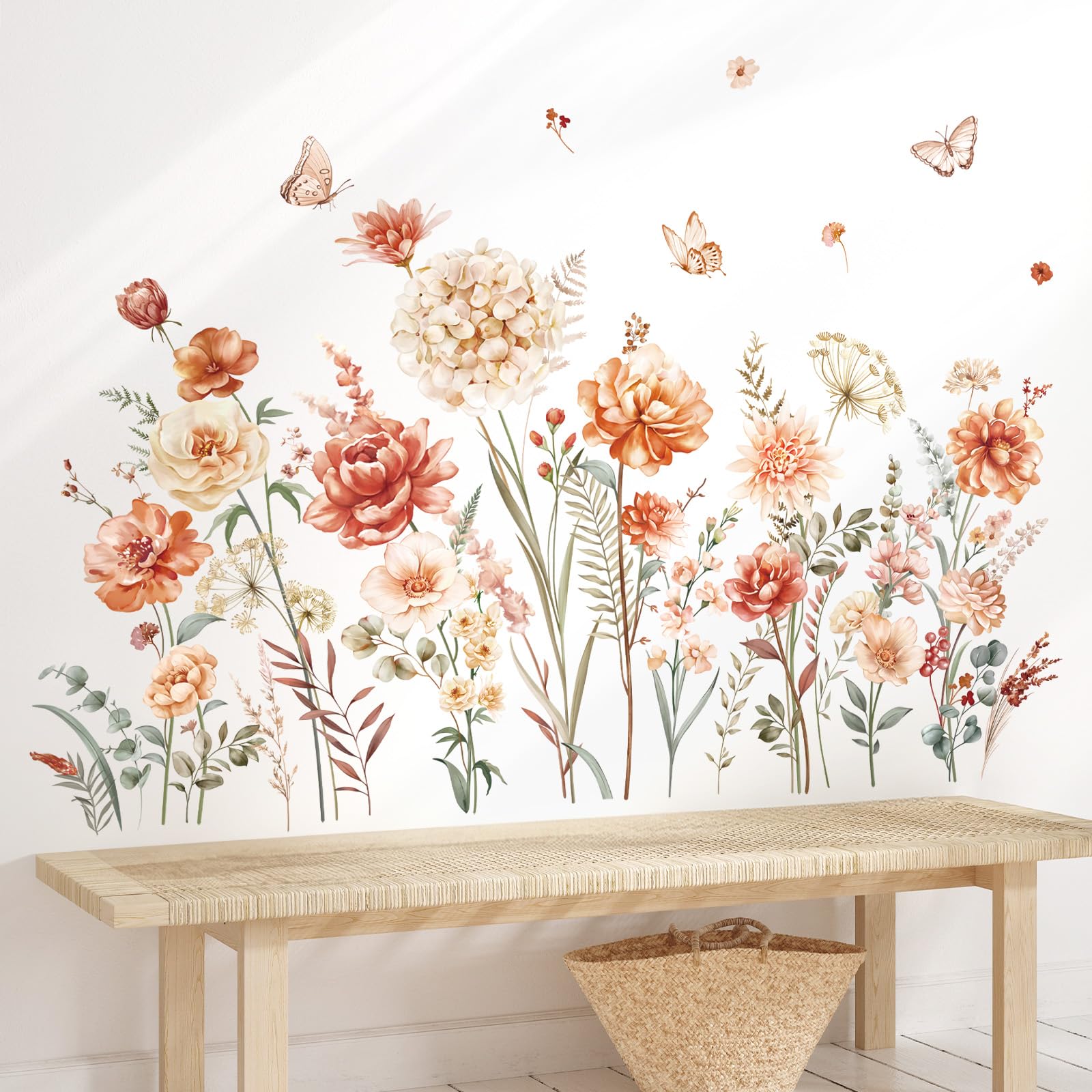 Decalmile Boho Flower Wall Decals Wildflower Garden Floral Grass Wall Stickers Girls Bedroom Living Room Kitchen Wall Decor Gift