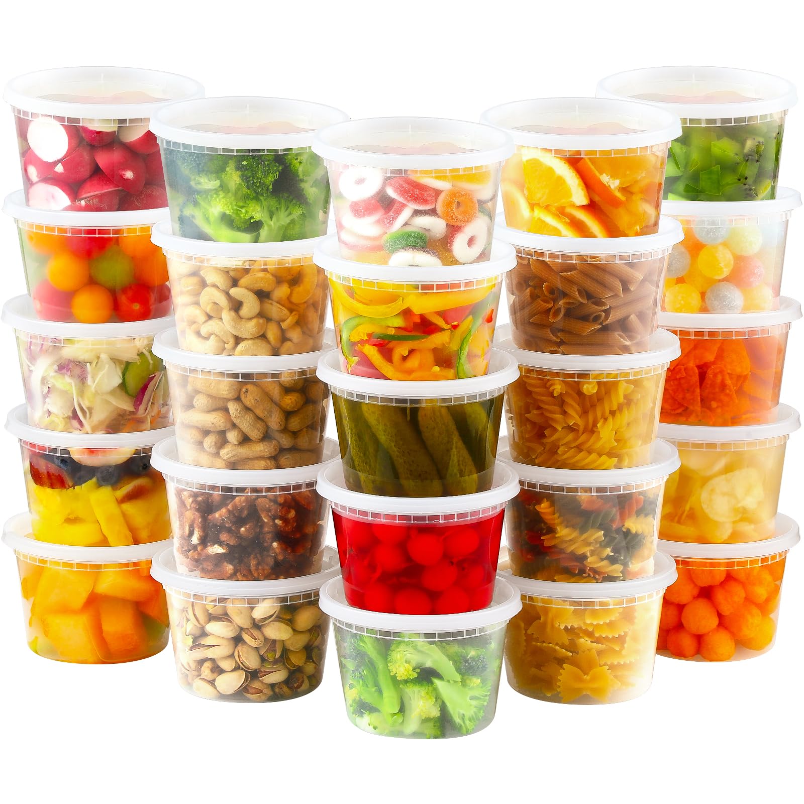 Aozita 32 Sets 16 Oz Plastic Deli Food Containers With Lids, Airtight Food Storage Containers, Freezer/Dishwasher/Microwave Safe