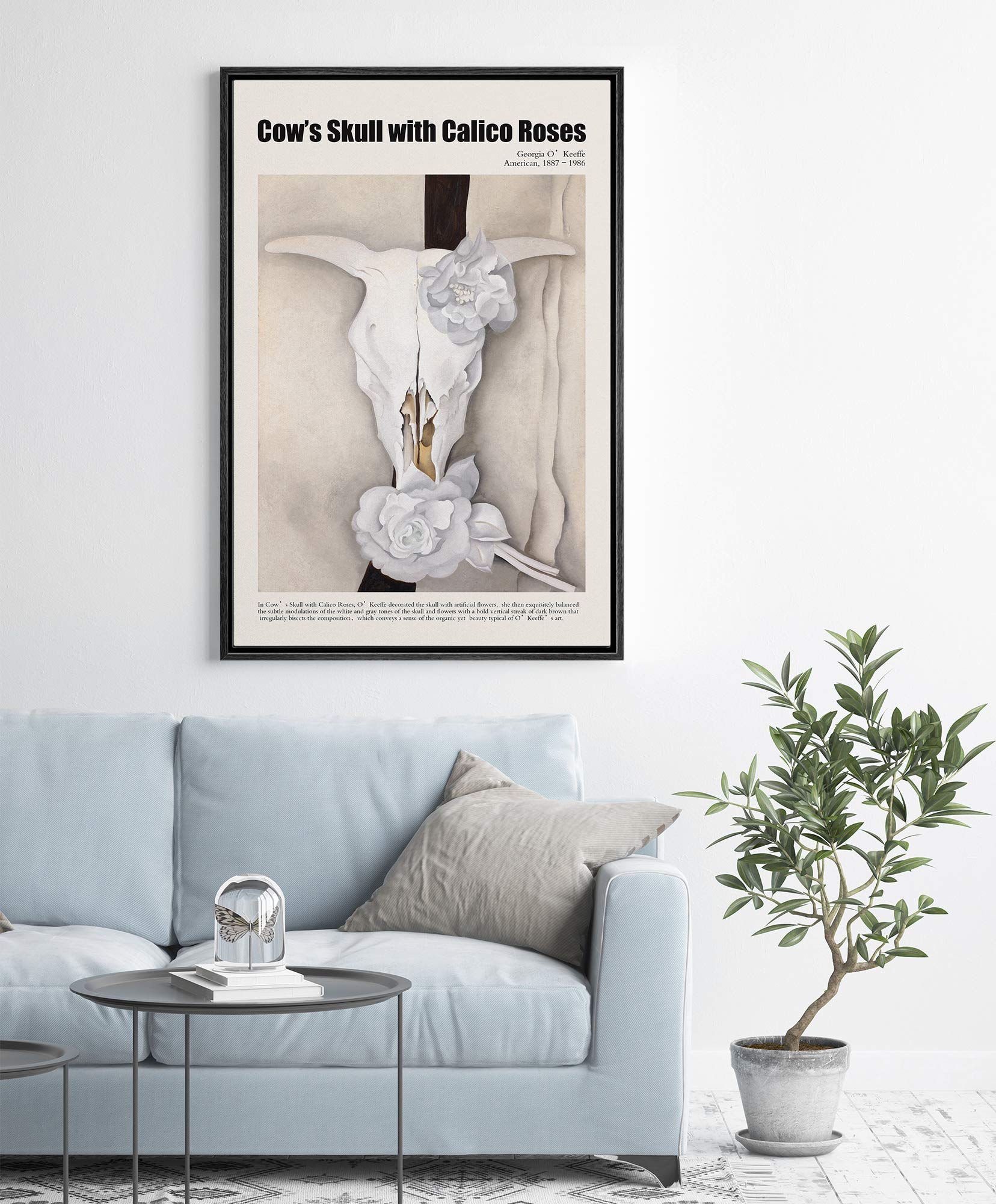 Idea4Wall Framed Canvas Print Wall Art Cow'S Skull With Calico Roses Master Artist Georgia O'Keeffe Nature Wilderness Oil Painti