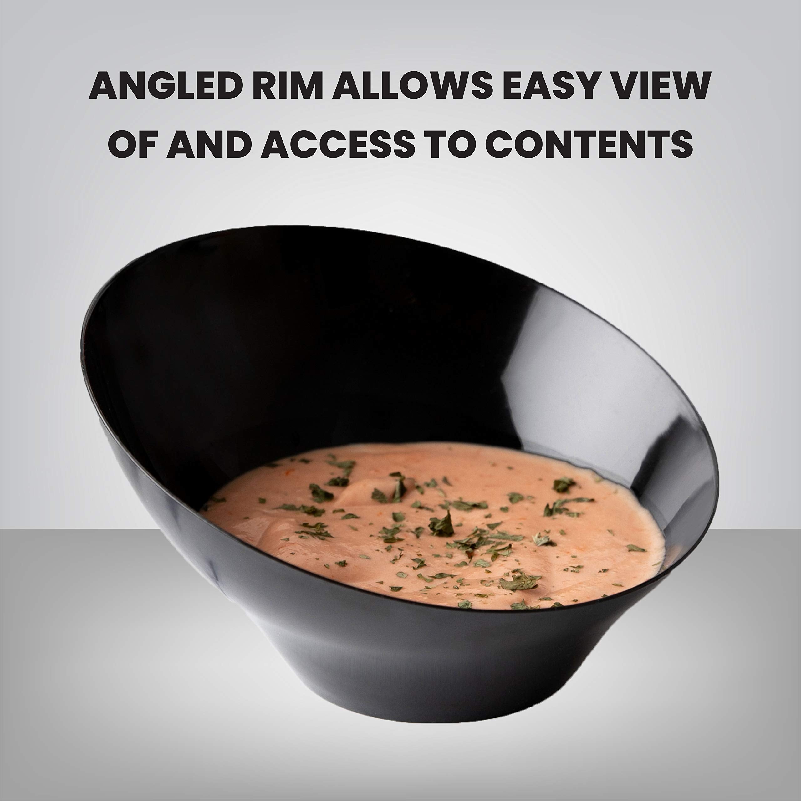 Plasticpro Disposable Angled Plastic Bowls Round Serving Bowls  Party Snack or Salad Bowl  Heavy Duty  Elegant Black  Pack of 4