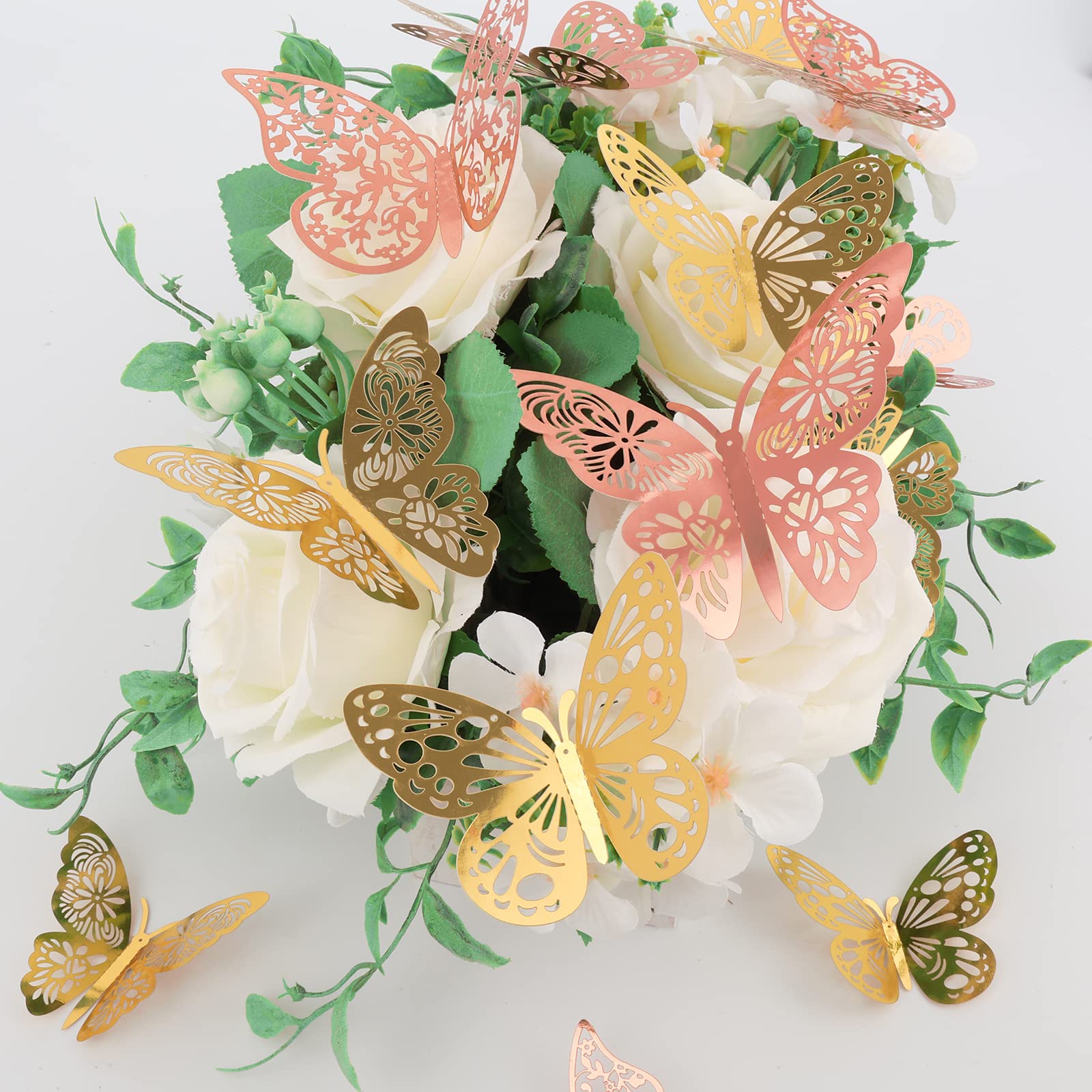 Nelotaor 72 Pcs Butterfly Wall Decor, 3 Styles 3 Sizes 3D Butterfly, Gold And Rose Gold Butterfly, Wedding Decorations, Birthday