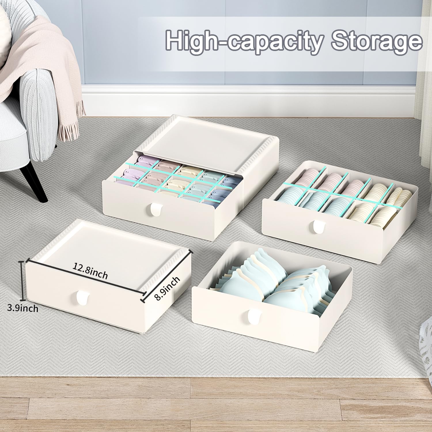 Tynulox Underwear Organizer Drawer, 15 Cells Plastic Socks Drawer, Stackable Closet Organizer, Storage Box for Bras, Panties, Sn