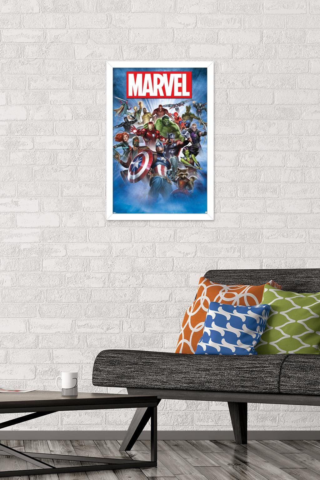 Trends International Marvel Comics - Group Shot Wall Poster, 14.725'' X 22.375'', White Framed Version