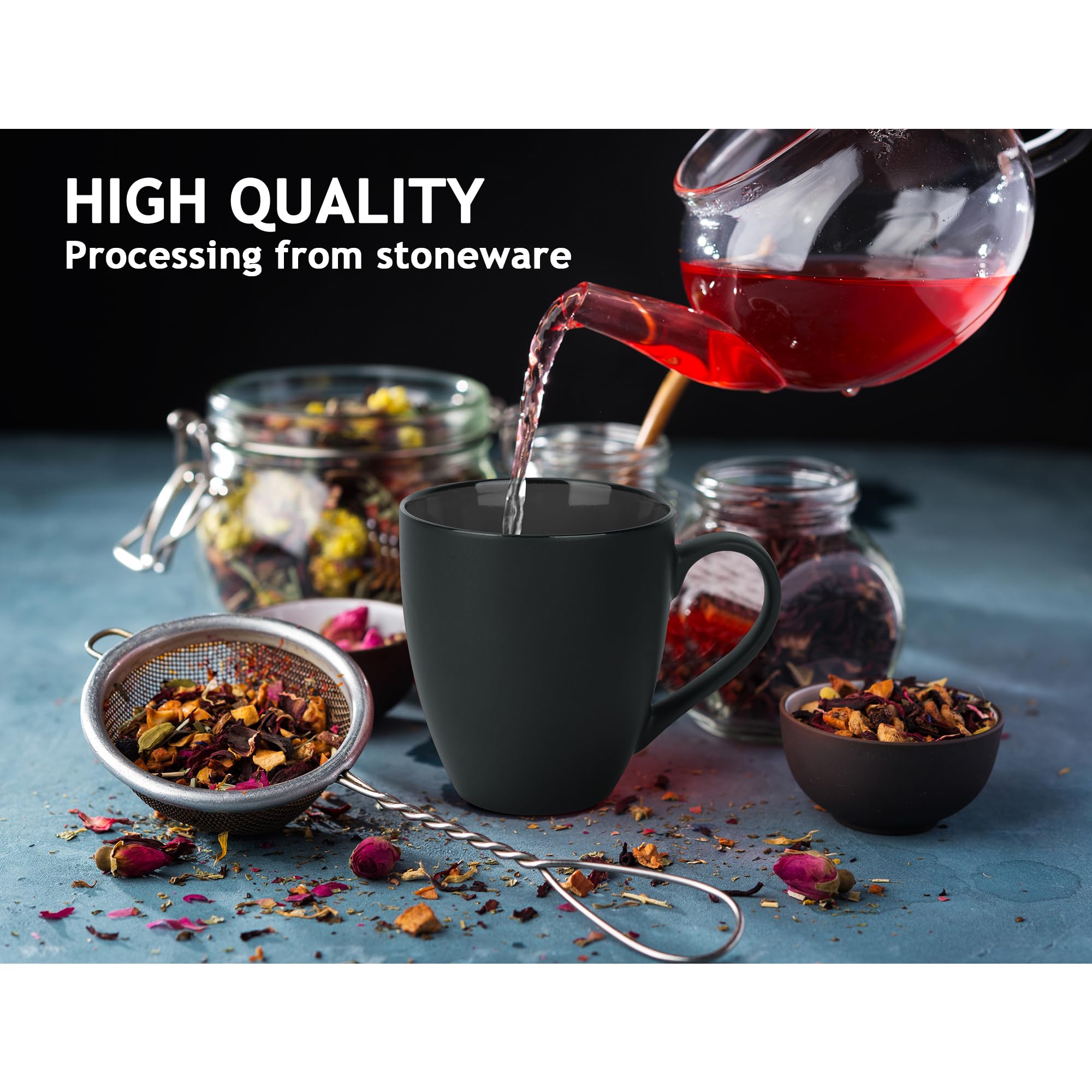 Miamio - Set Of 6 Stoneware Coffee Mugs 12 Ounce/Cup Set - Le Papillon Collection (White-Colourful)