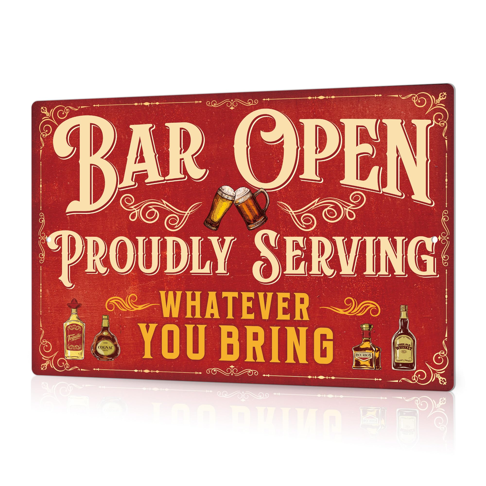 Putuo Decor Bar Sign for Home, Drink Vintage Metal Tin Sign, Bar Open Proudly Serving Whatever You Bring, Wall Art Decor for Hom